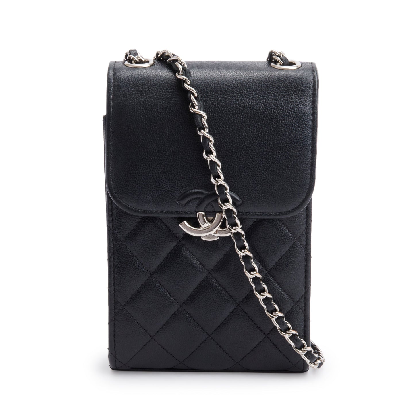 Chanel Quilted CC Box Flap Phone Leather Calfskin Black Travel Bag