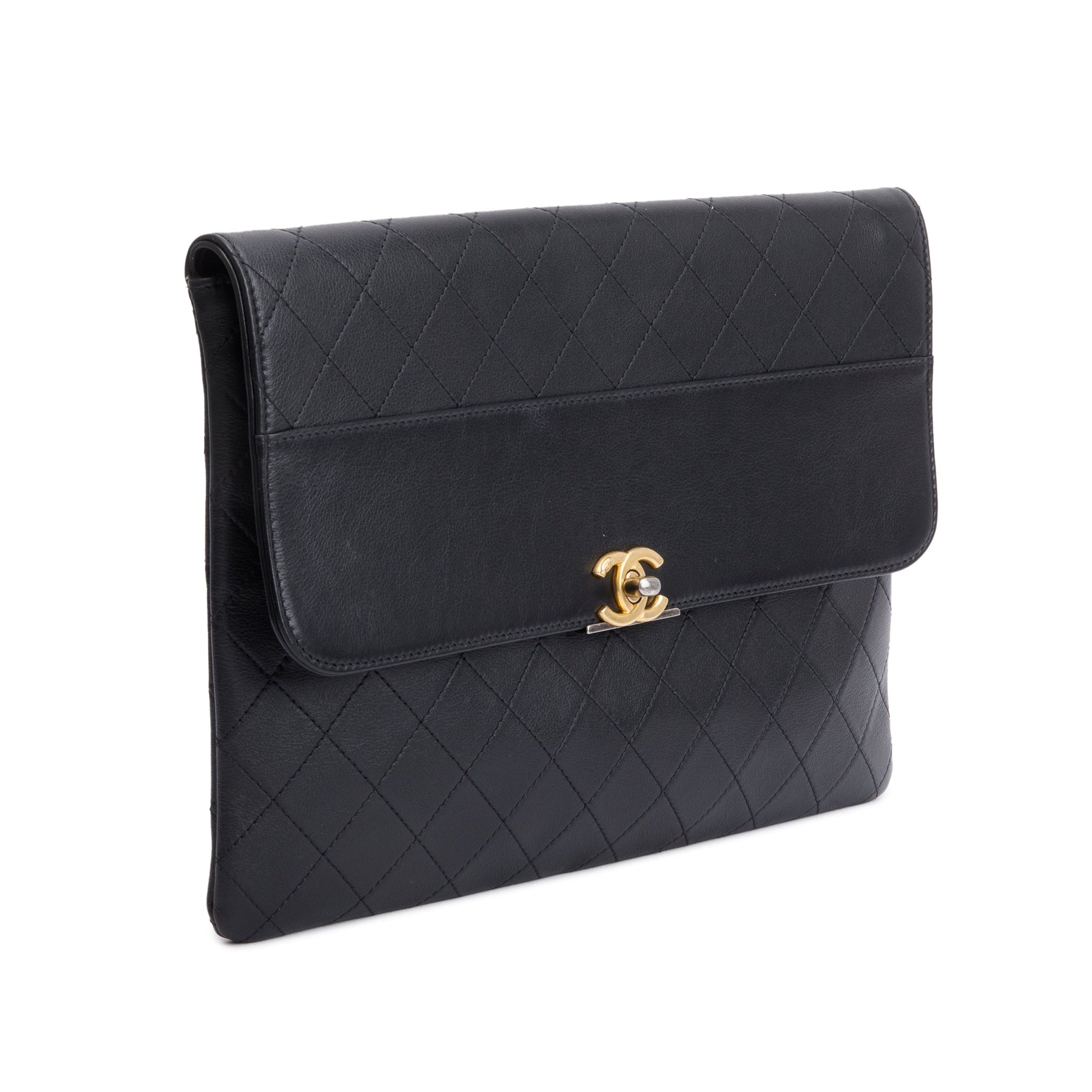 Chanel Quilted CC Leather Calfskin Black Travel Bag