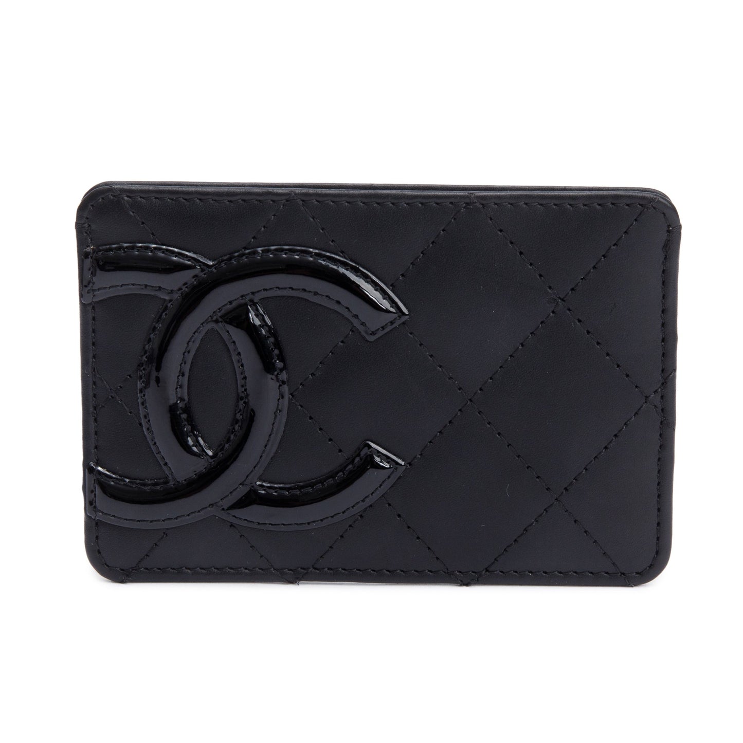 Chanel Quilted Cambon Ligne Card Holder Leather Calfskin Black Wallet Case