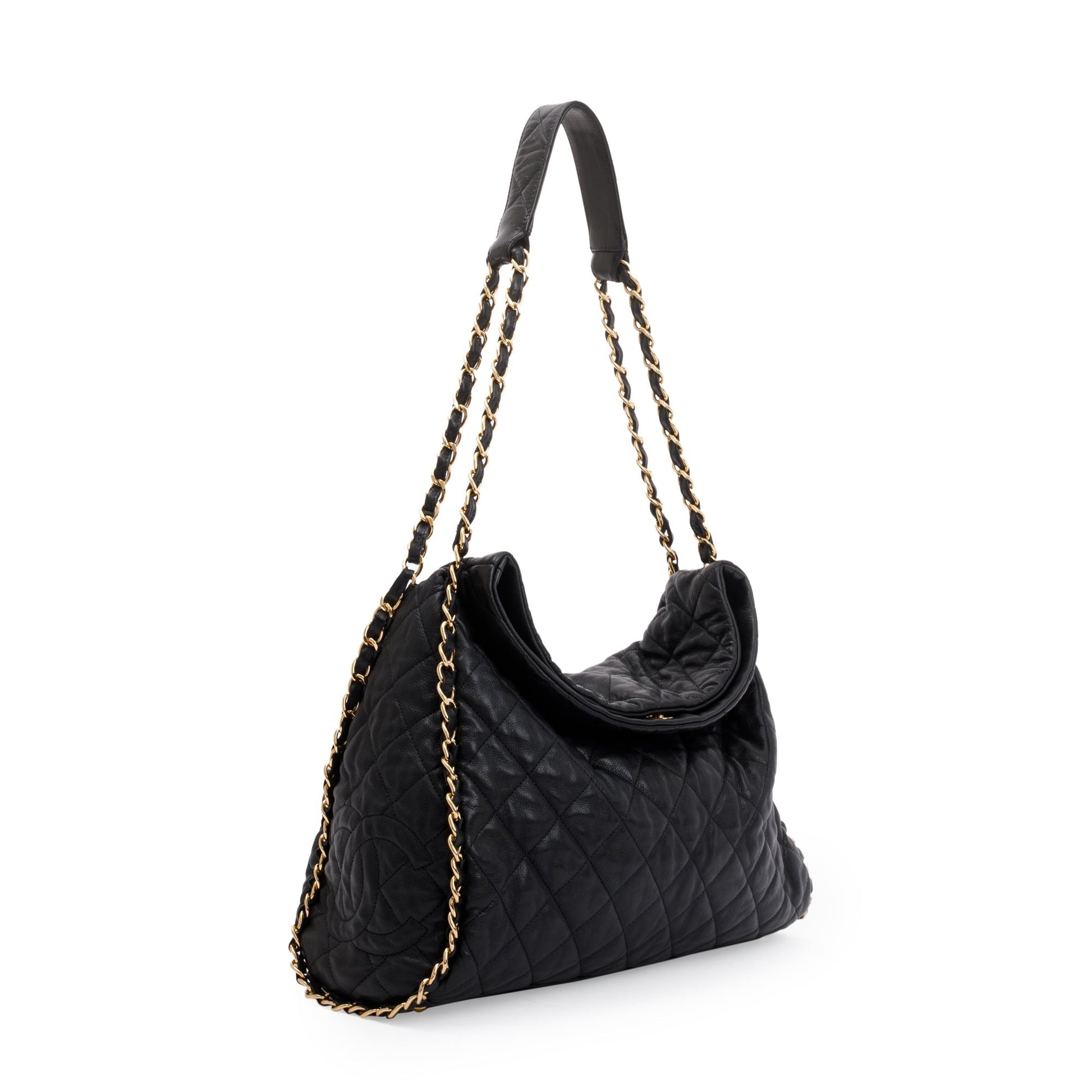 Chanel Quilted Me Hobo Leather Calfskin Black Travel Bag