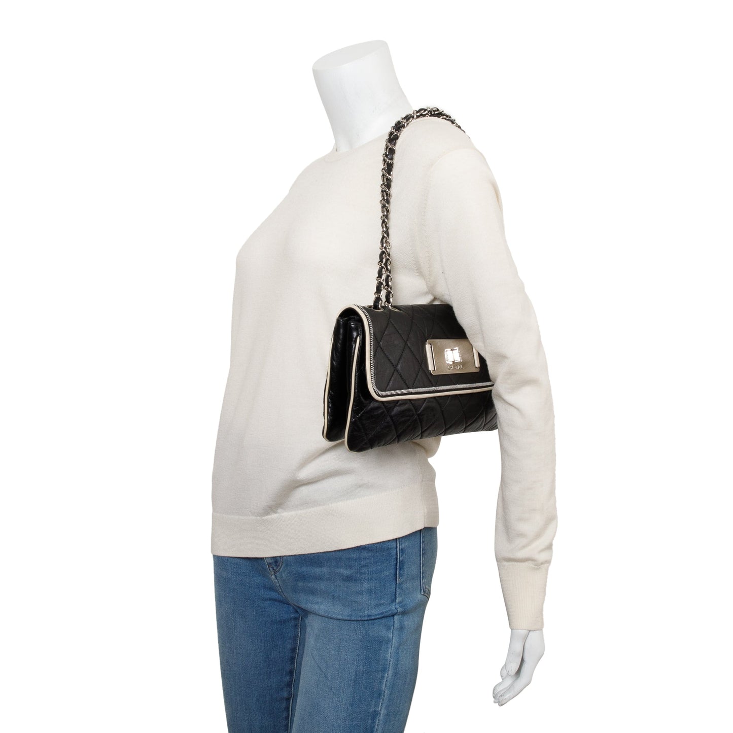 Chanel Quilted East West Reissue Flap Leather Calfskin Black Travel Bag