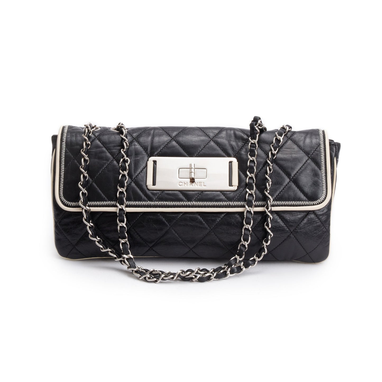 Chanel Quilted East West Reissue Flap Leather Calfskin Black Travel Bag