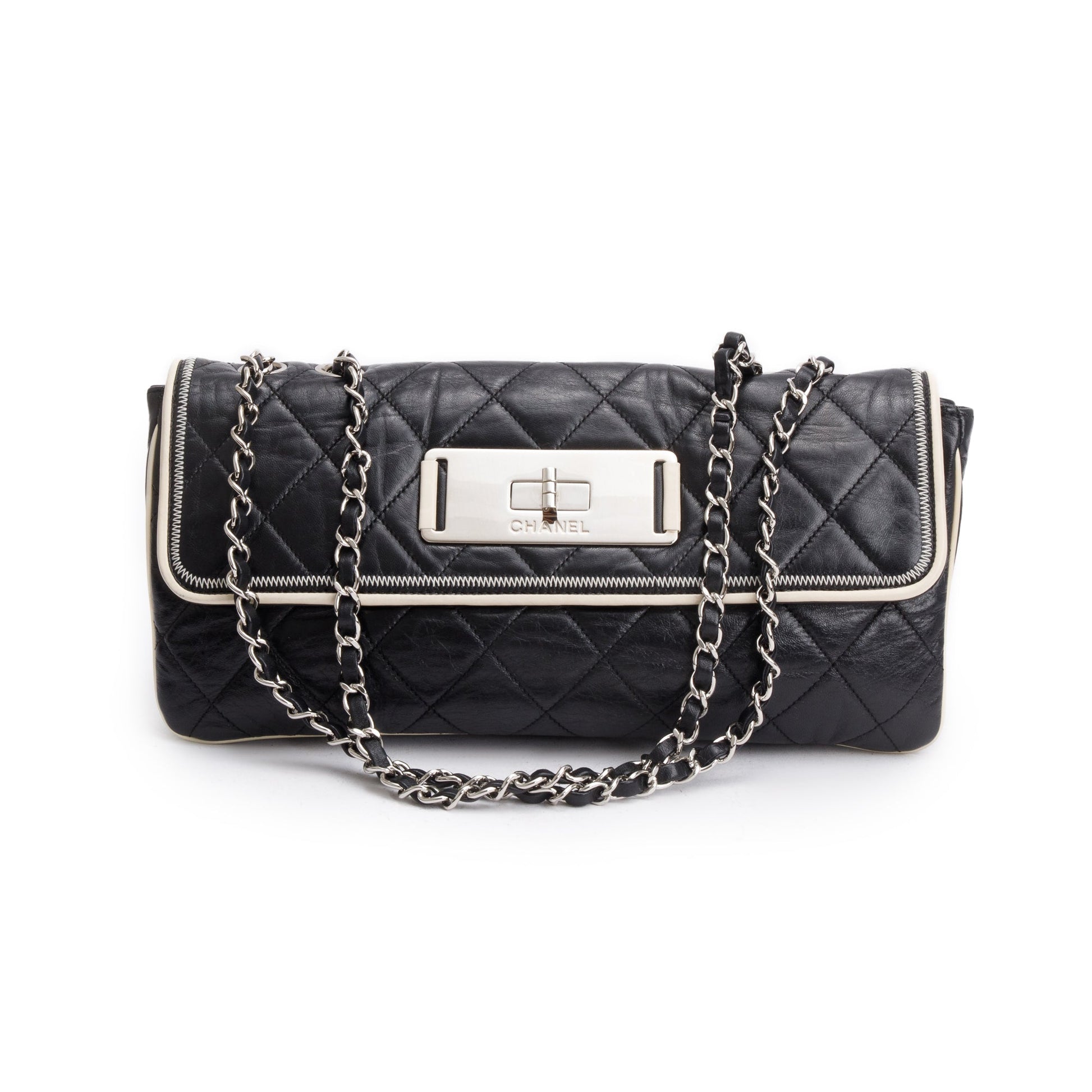 Chanel Quilted East West Reissue Flap Leather Calfskin Black Travel Bag