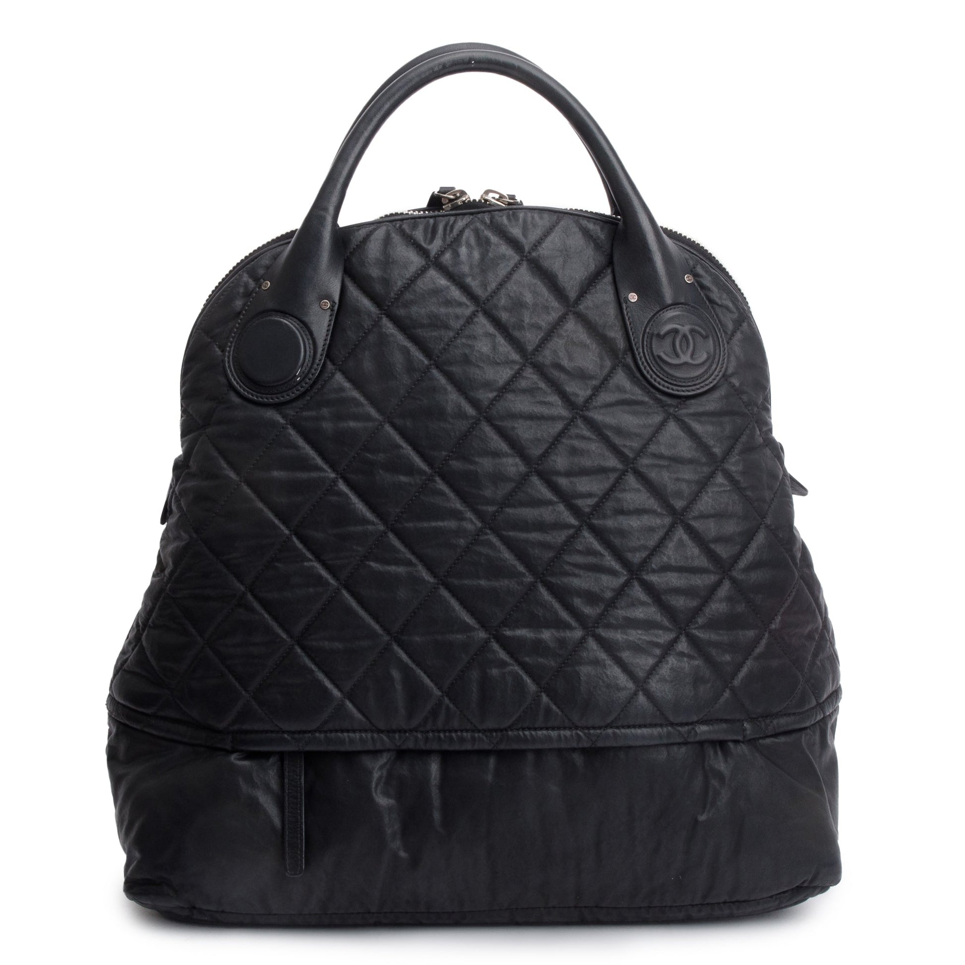 Chanel Quilted Expandable Leather Calfskin Black Travel Bag