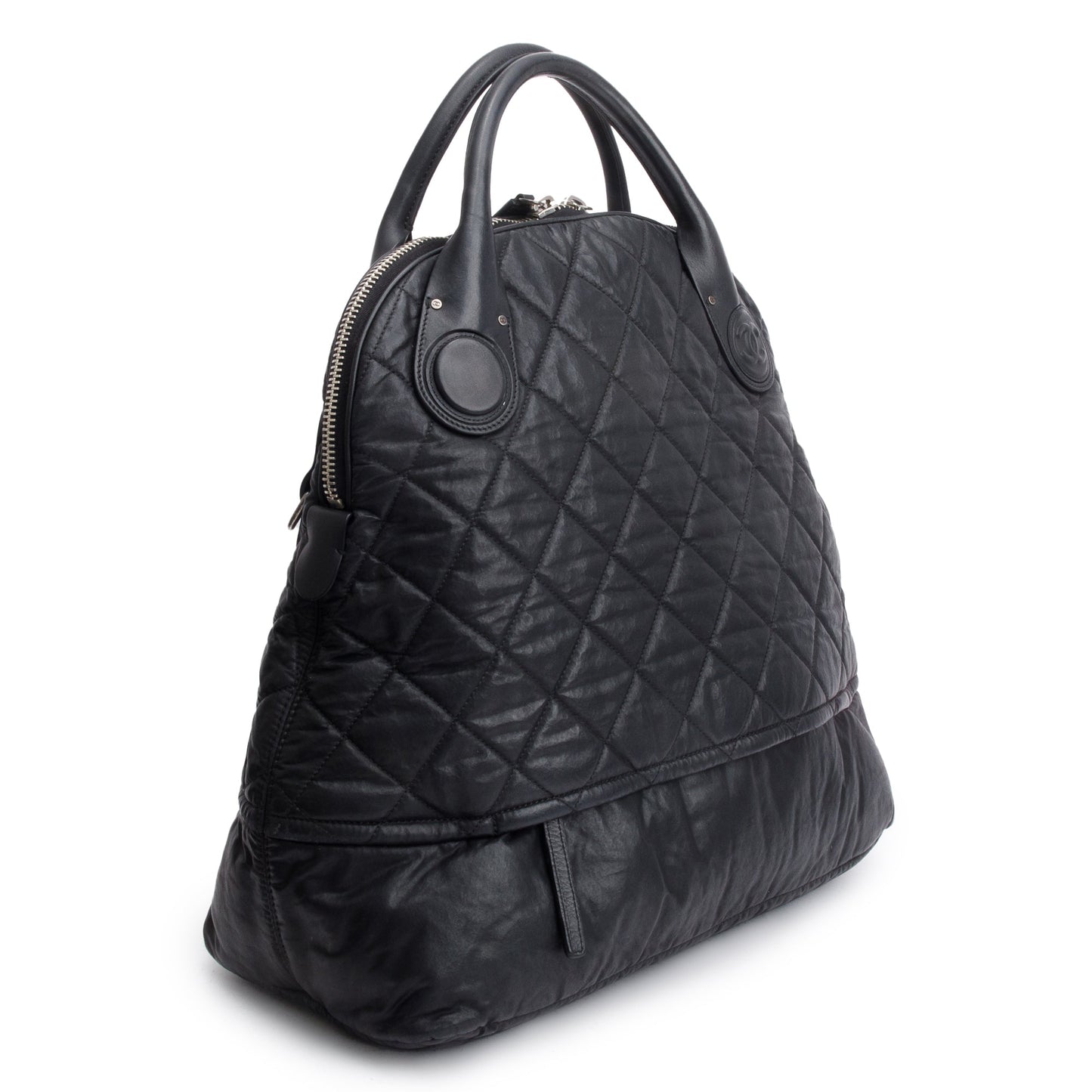 Chanel Quilted Expandable Leather Calfskin Black Travel Bag
