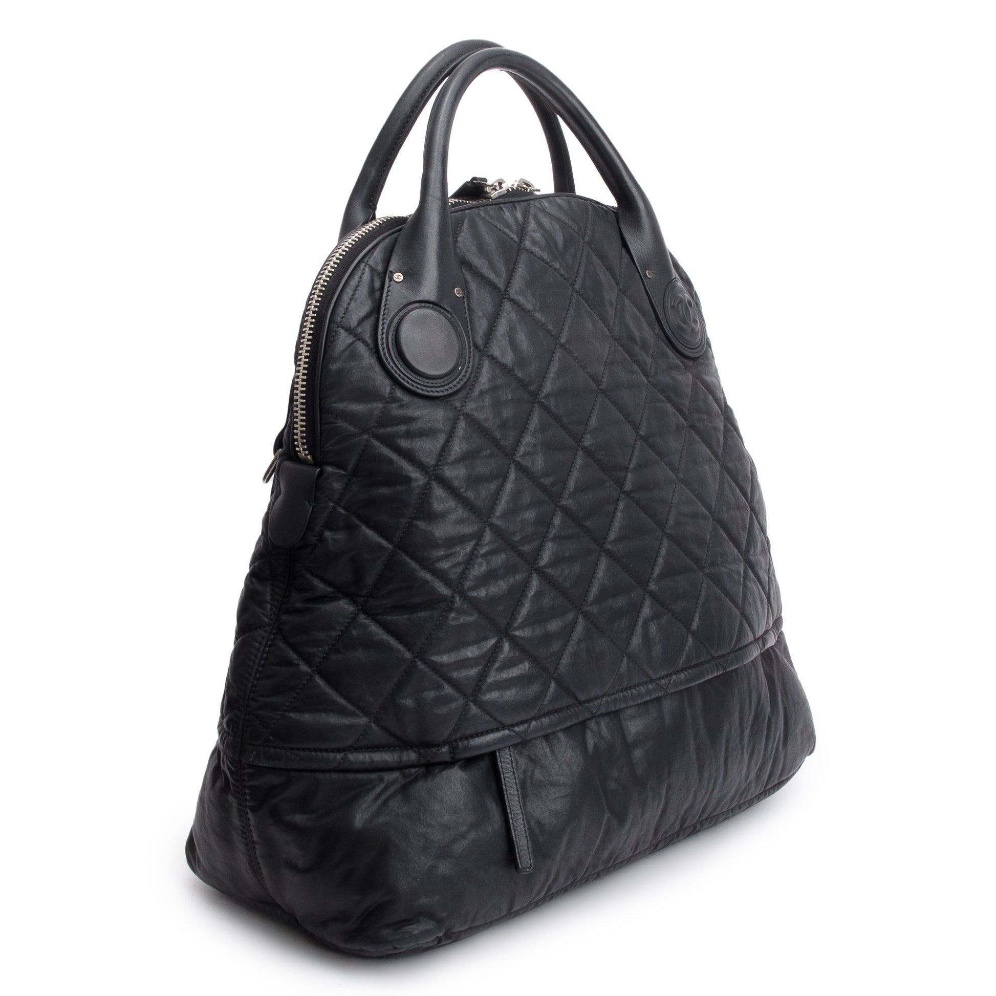 Chanel Quilted Expandable Leather Calfskin Black Travel Bag