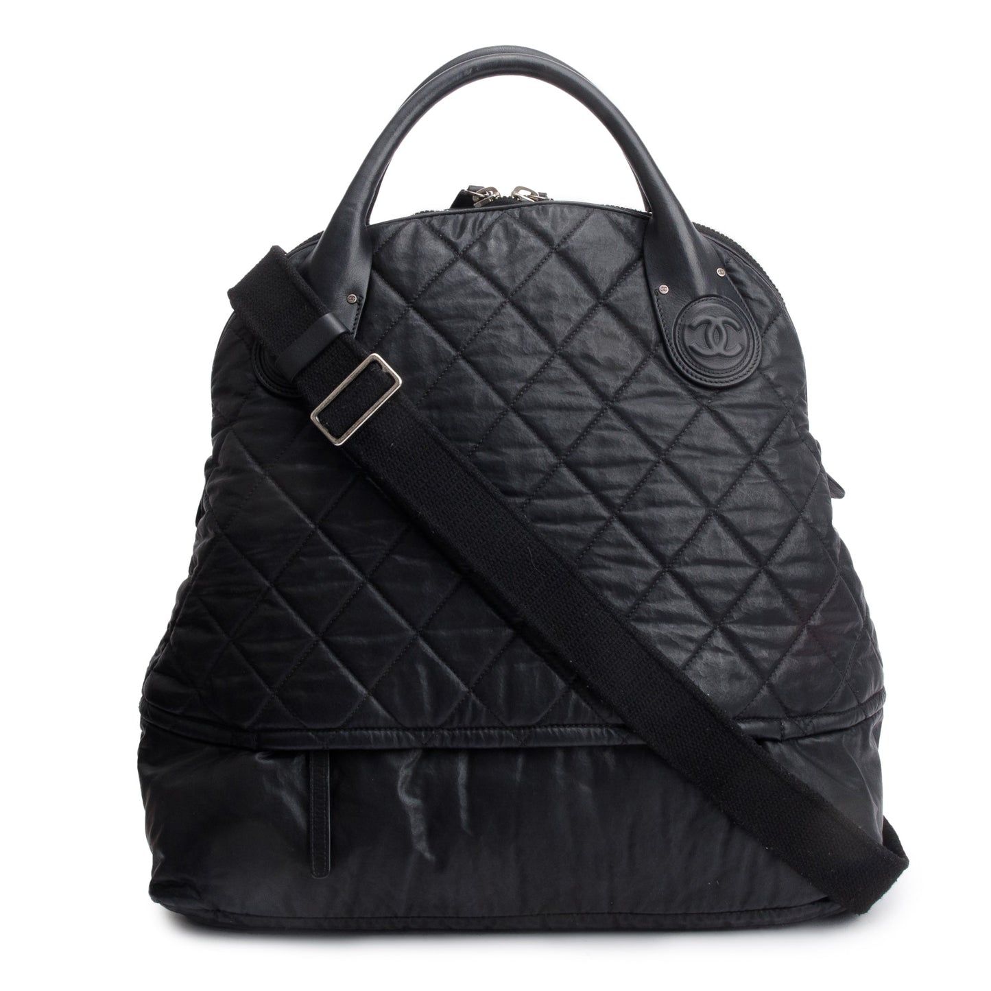 Chanel Quilted Expandable Leather Calfskin Black Travel Bag