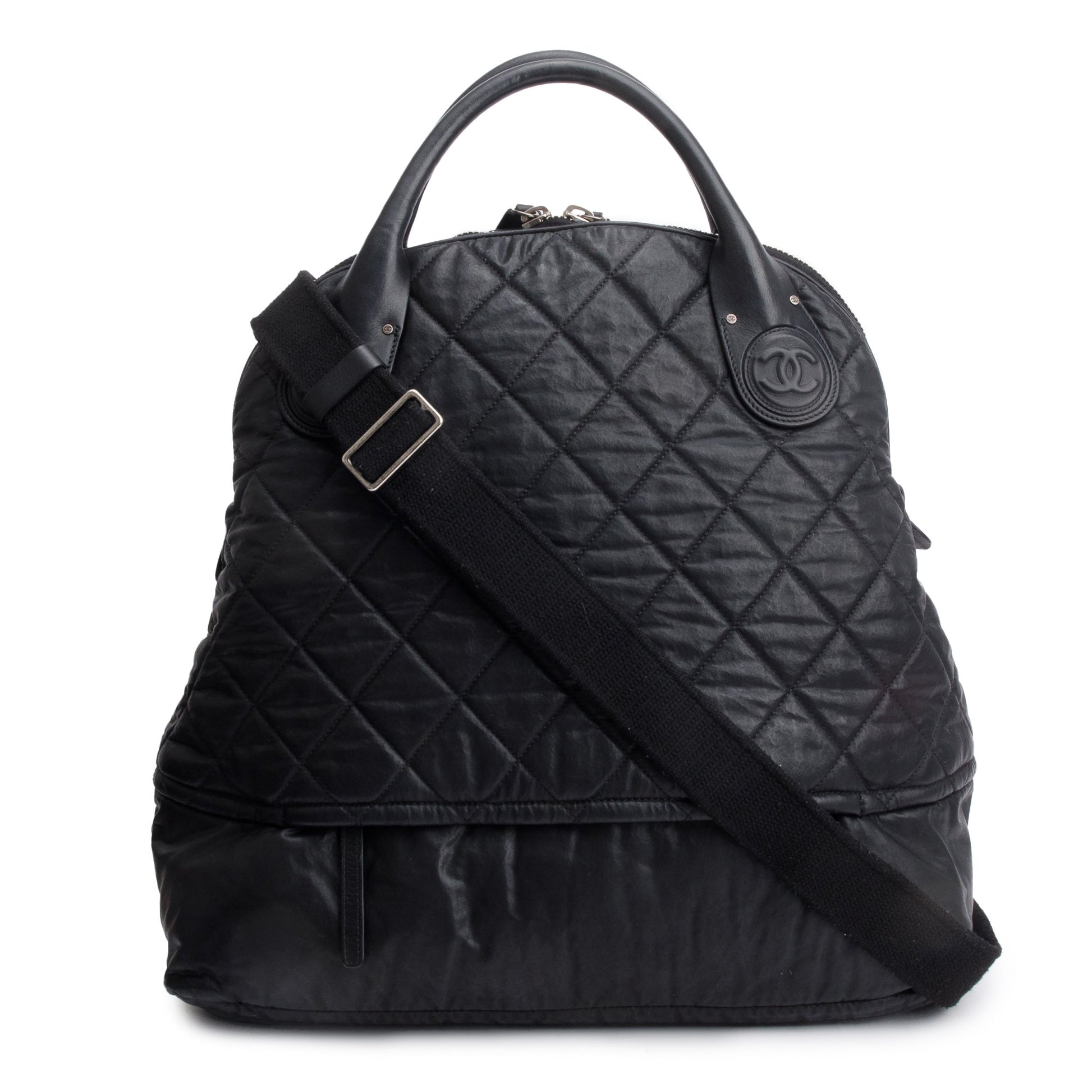 Chanel Quilted Expandable Leather Calfskin Black Travel Bag