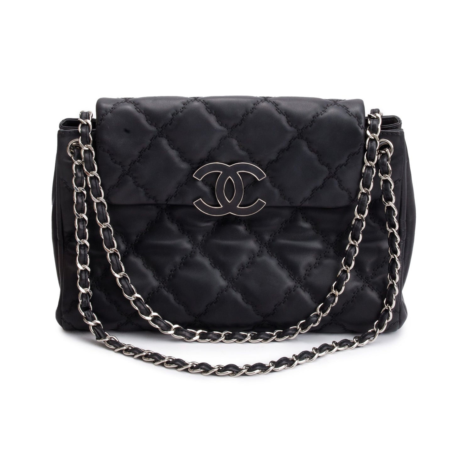 Chanel Quilted Double Stitch Hamptons Flap Leather Calfskin Black Travel Bag