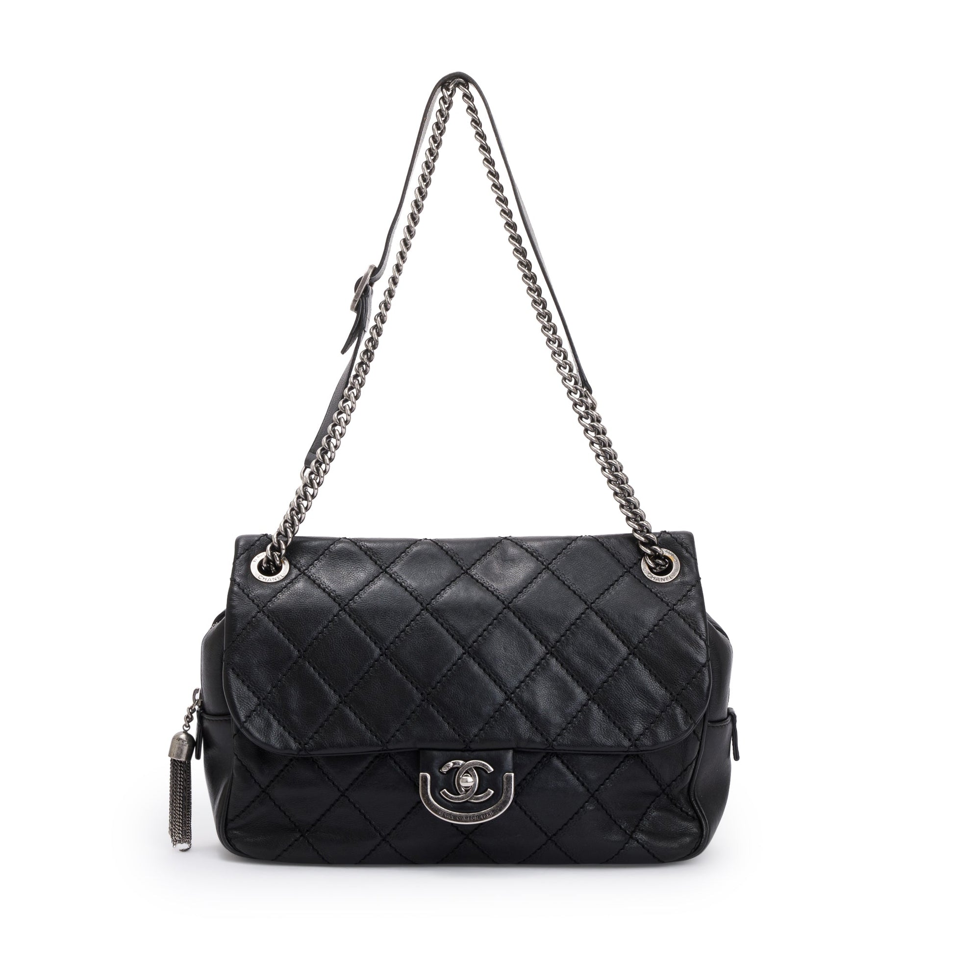 Chanel Quilted Paris-Edinburgh Coco Sporran Flap Leather Calfskin Black Travel Bag