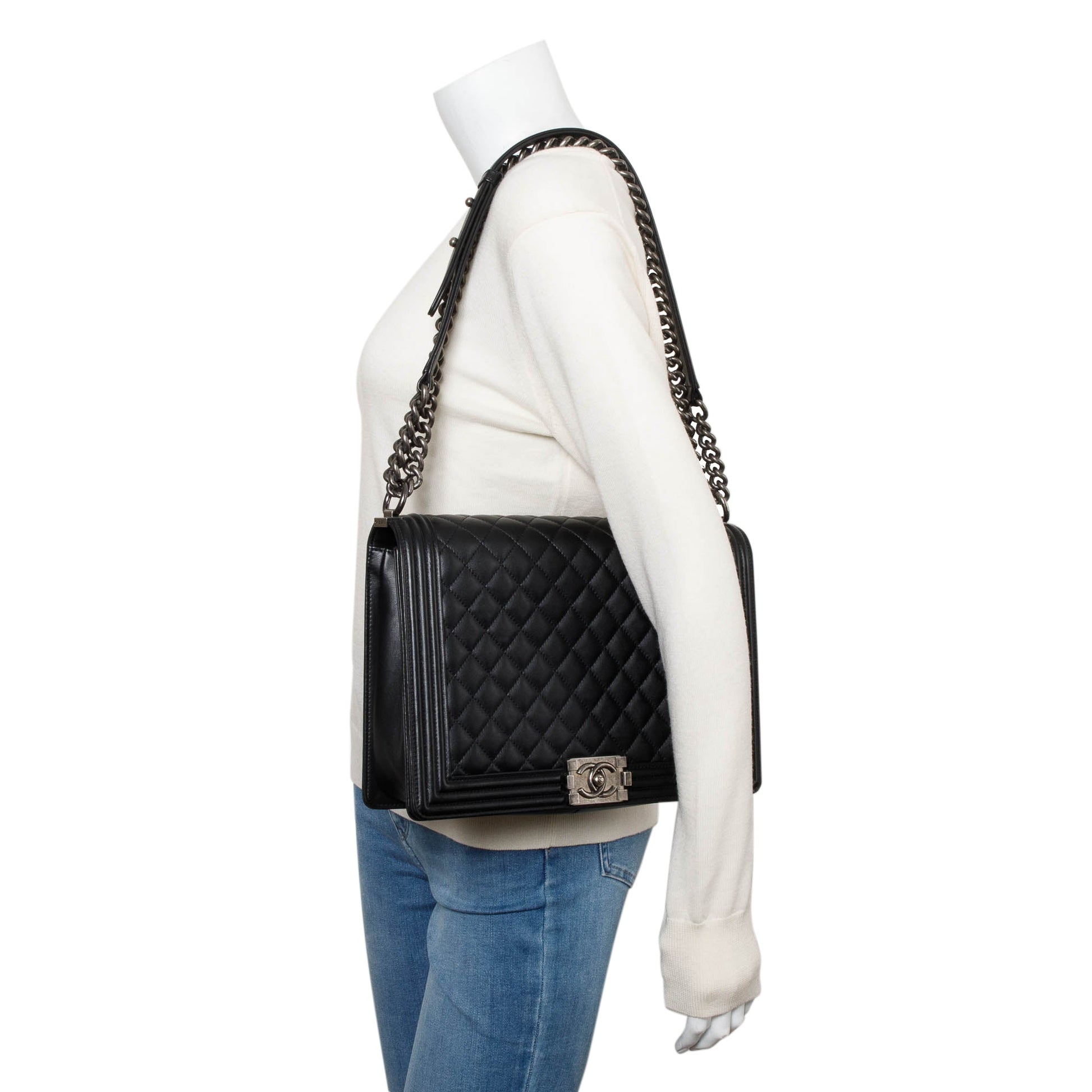 Chanel Quilted XL Boy Leather Calfskin Black Travel Bag
