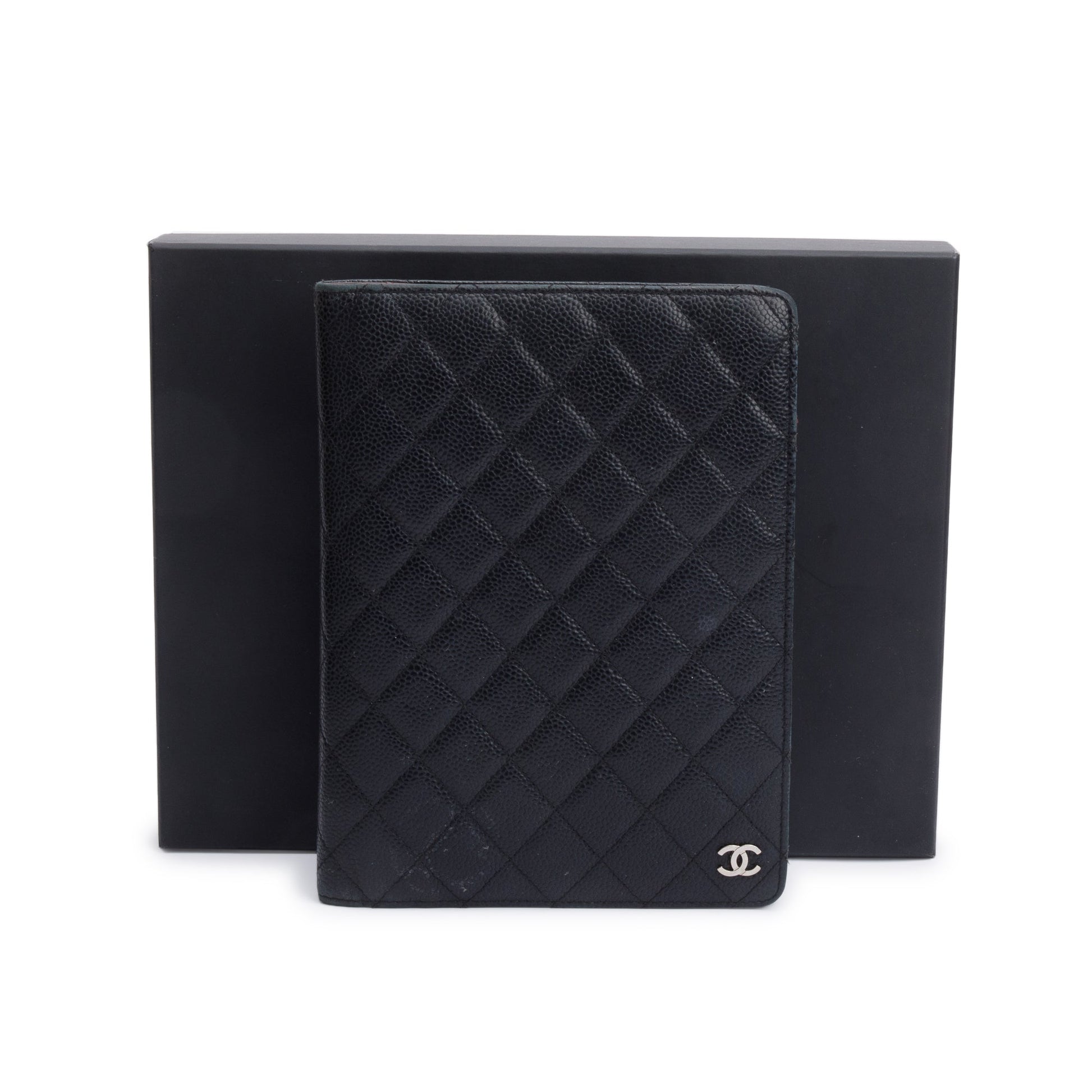 Chanel Quilted Caviar CC Notebook Cover Leather Black Travel Bag