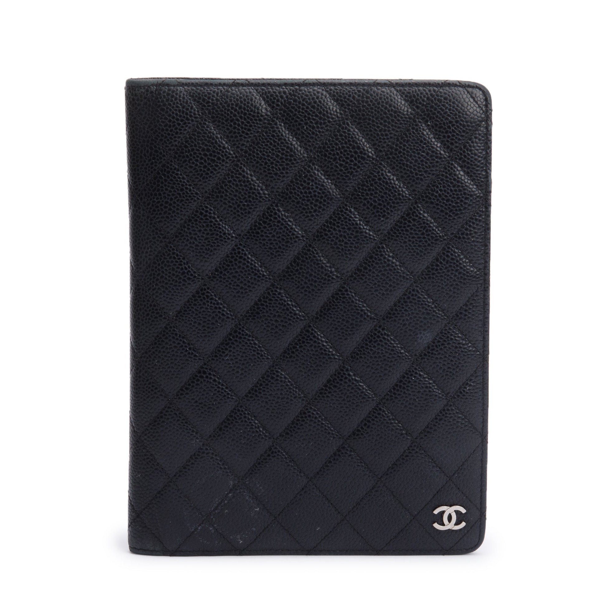 Chanel Quilted Caviar CC Notebook Cover Leather Black Travel Bag