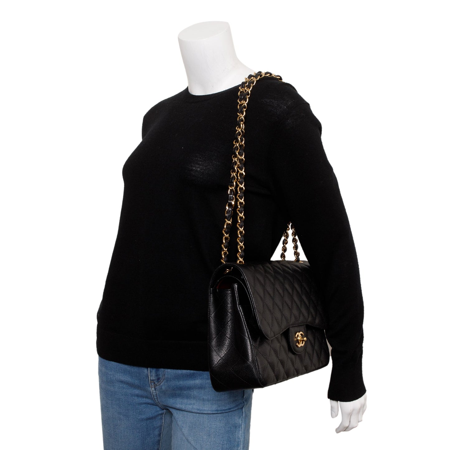 Chanel Quilted Caviar Classic Jumbo Double Leather Black Travel Bag Authenticity Card