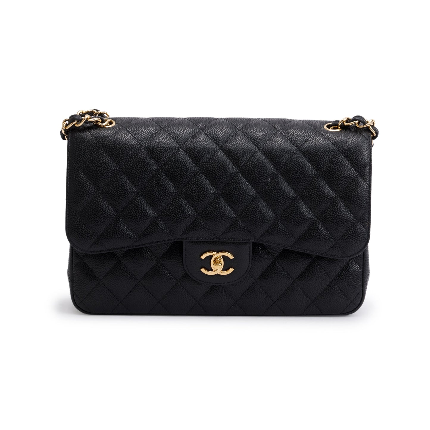 Chanel Quilted Caviar Classic Jumbo Double Leather Black Travel Bag Authenticity Card