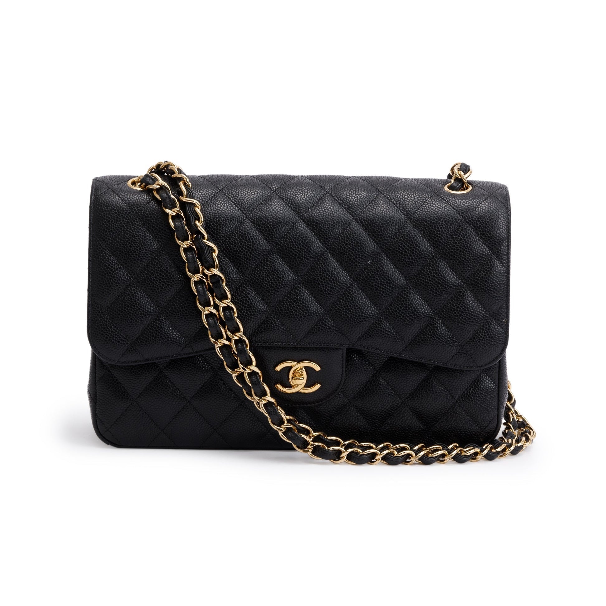 Chanel Quilted Caviar Classic Jumbo Double Leather Black Travel Bag Authenticity Card
