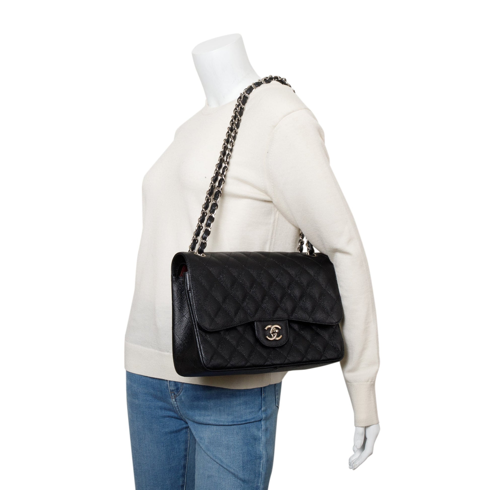 Chanel Quilted Caviar Classic Jumbo Double Leather Black Travel Bag 5