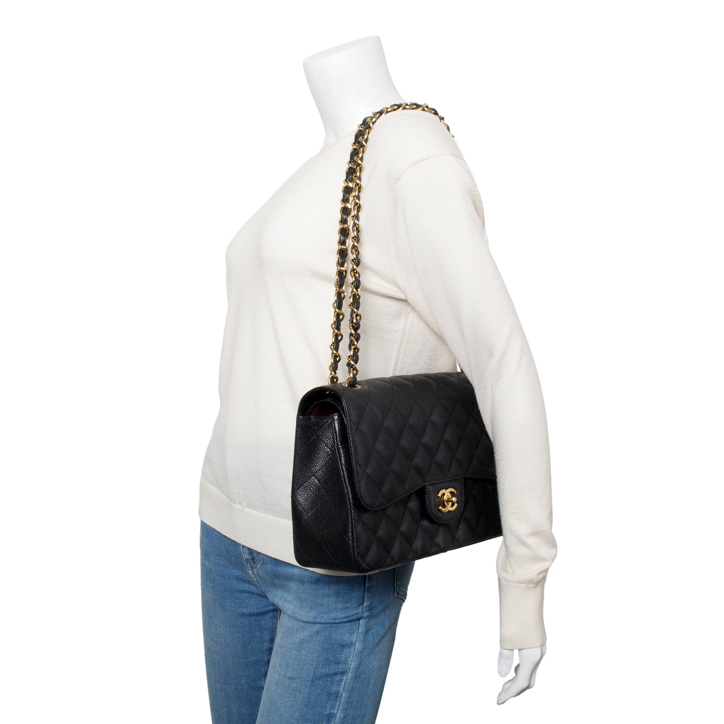 Chanel Quilted Caviar Classic Jumbo Double Leather Black Travel Bag 7