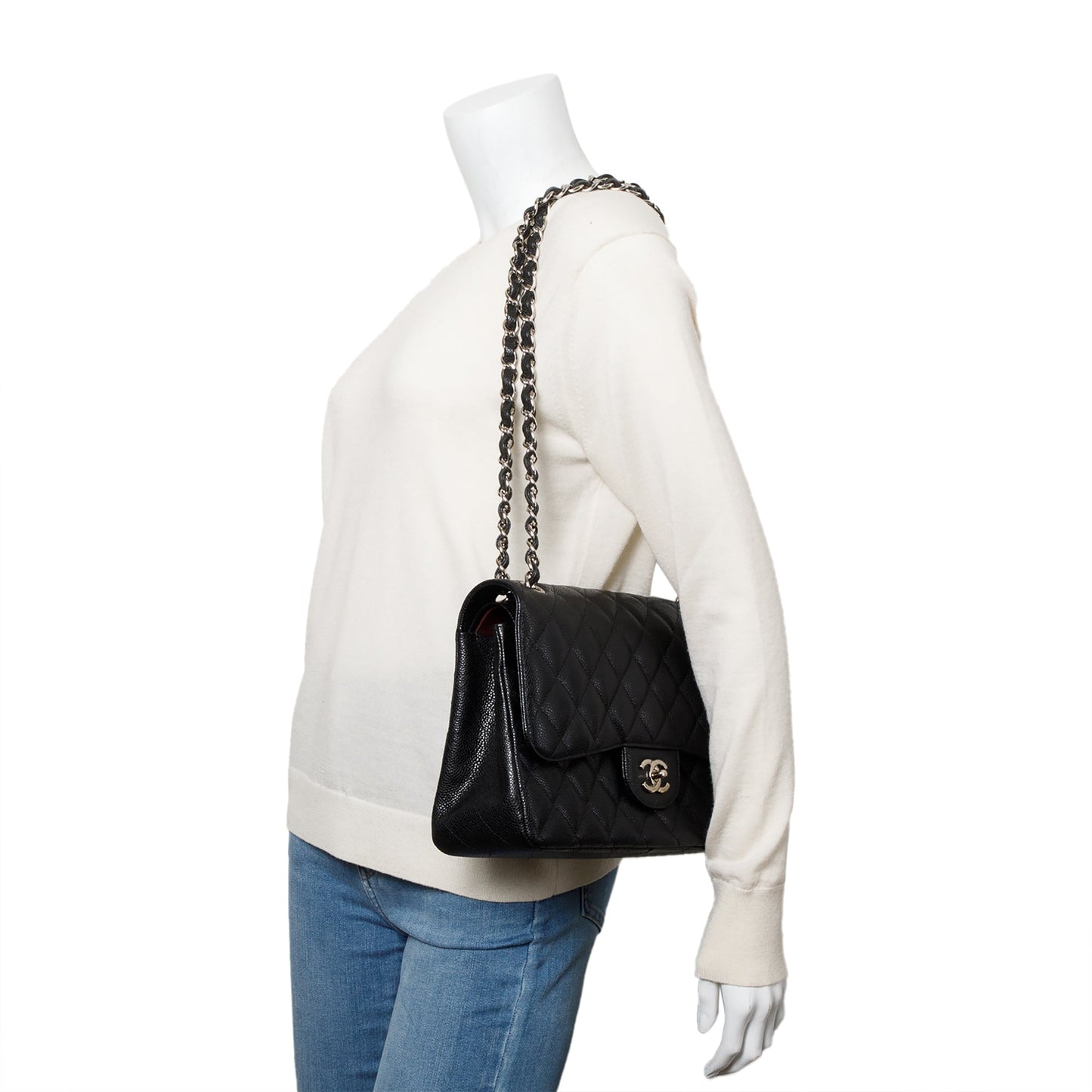 Chanel Quilted Caviar Classic Jumbo Double Leather Black Travel Bag 9