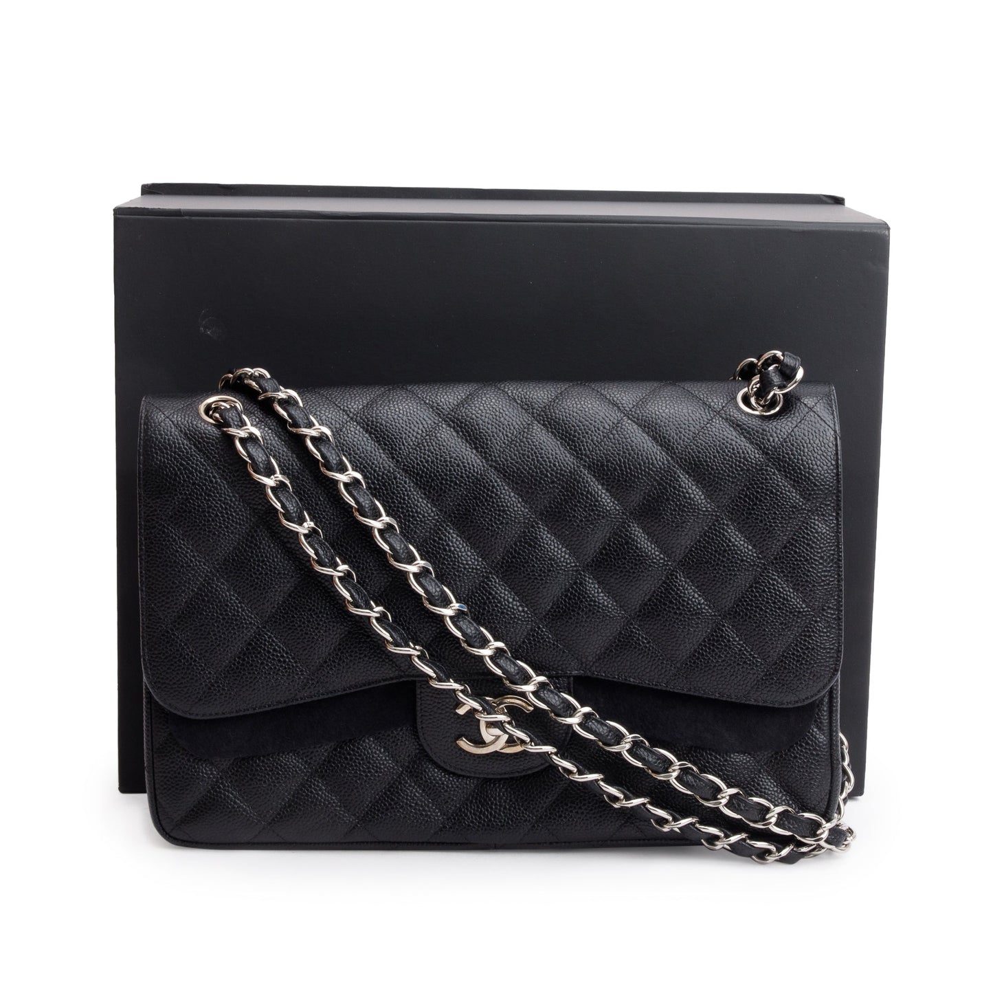 Chanel Quilted Caviar Classic Jumbo Double Leather Black Travel Bag 5