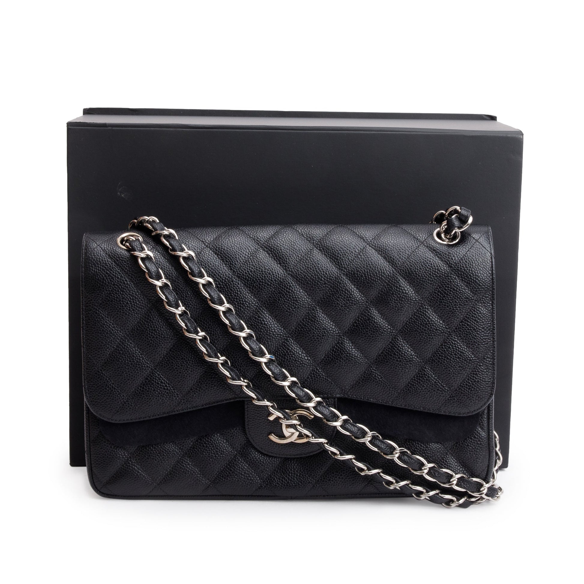Chanel Quilted Caviar Classic Jumbo Double Leather Black Travel Bag 5