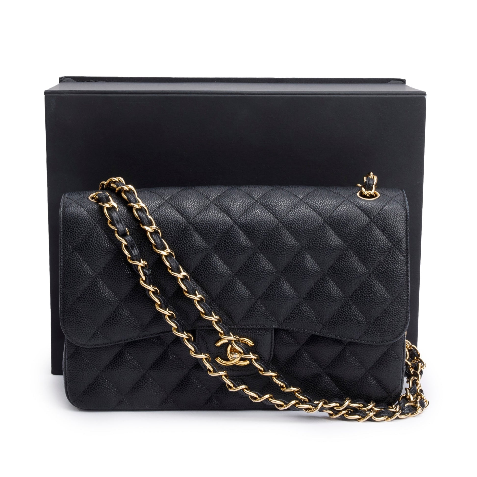 Chanel Quilted Caviar Classic Jumbo Double Leather Black Travel Bag 7