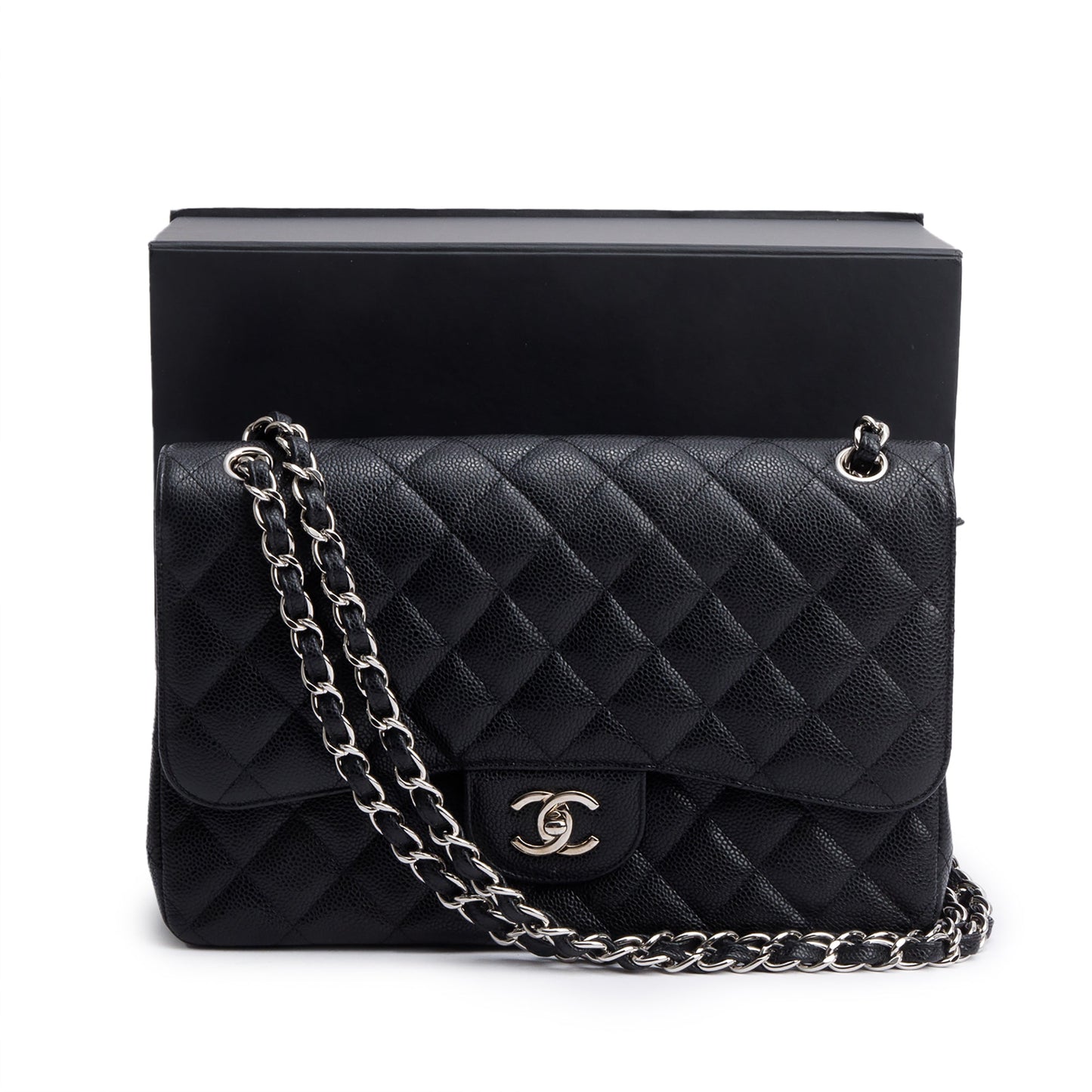 Chanel Quilted Caviar Classic Jumbo Double Leather Black Travel Bag 9