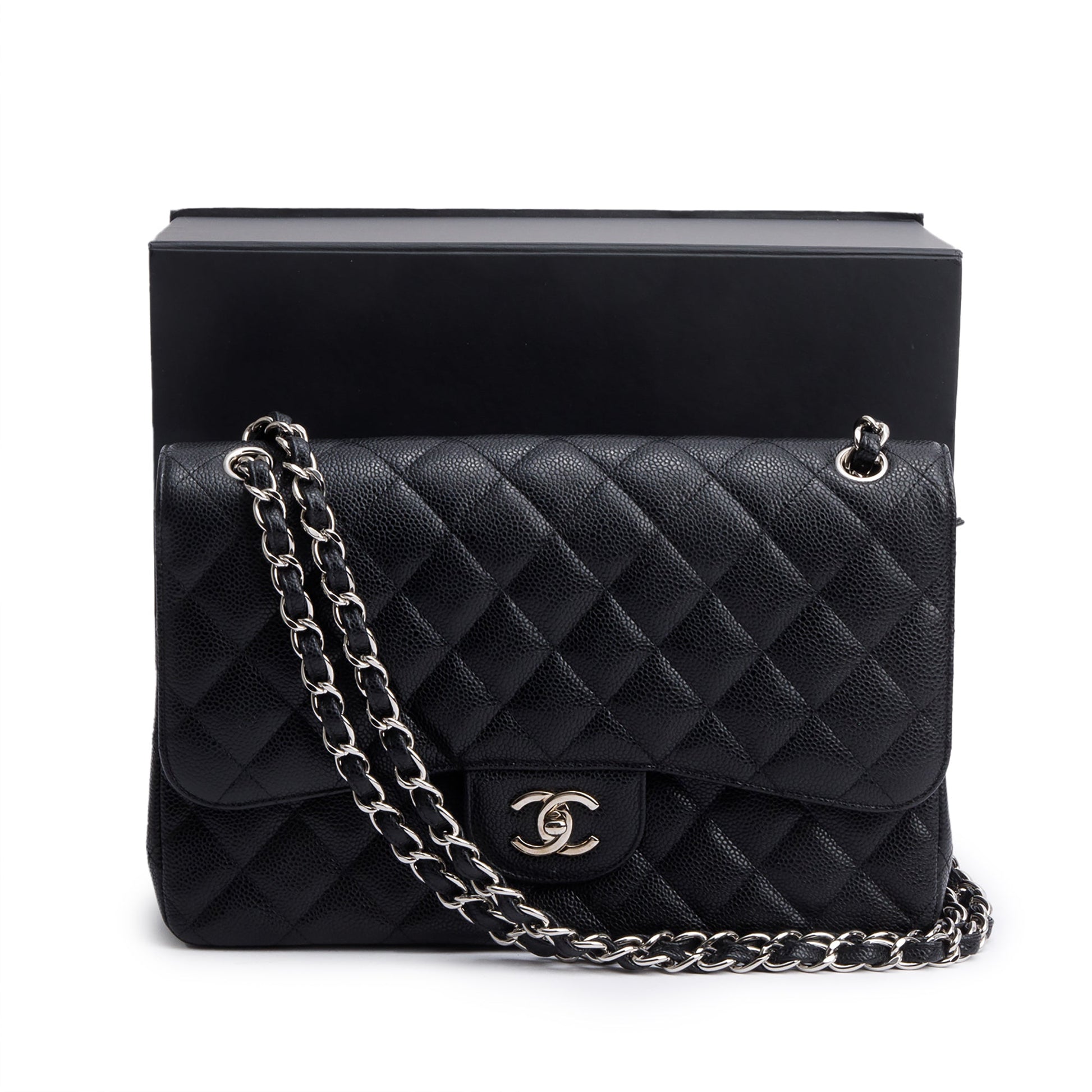 Chanel Quilted Caviar Classic Jumbo Double Leather Black Travel Bag 9