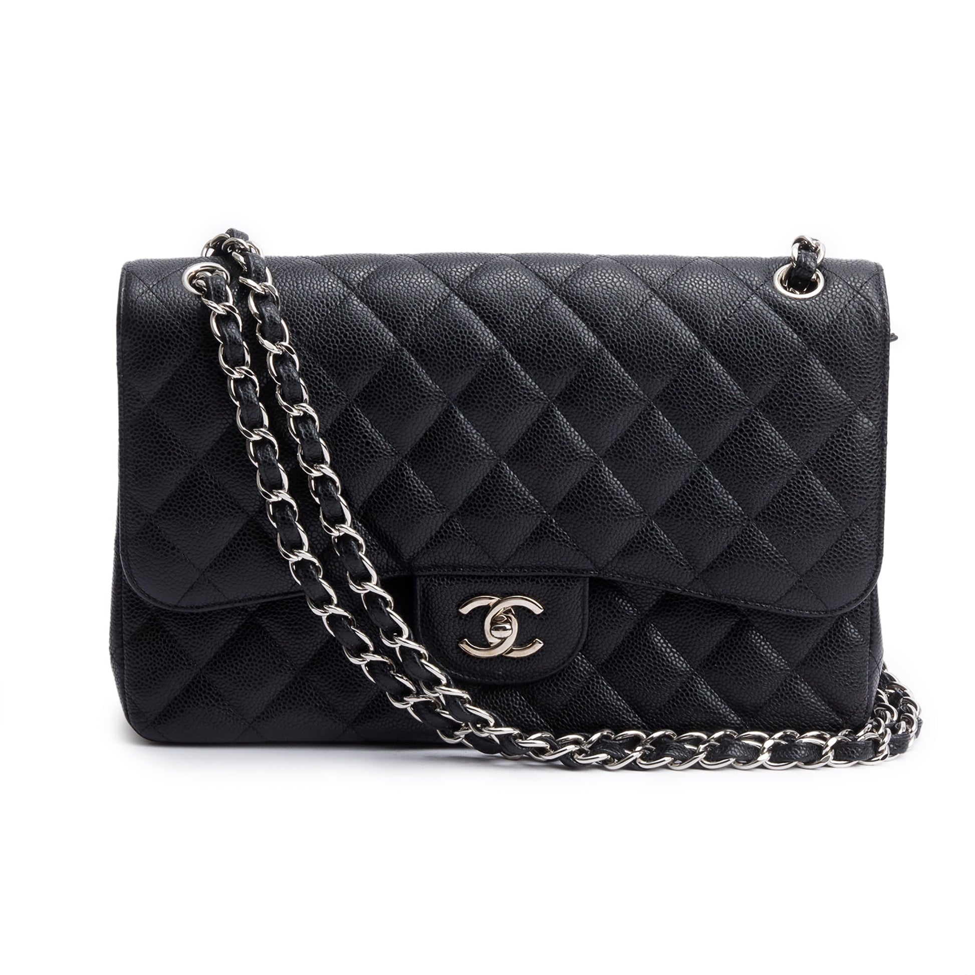 Chanel Quilted Caviar Classic Jumbo Double Leather Black Travel Bag 9