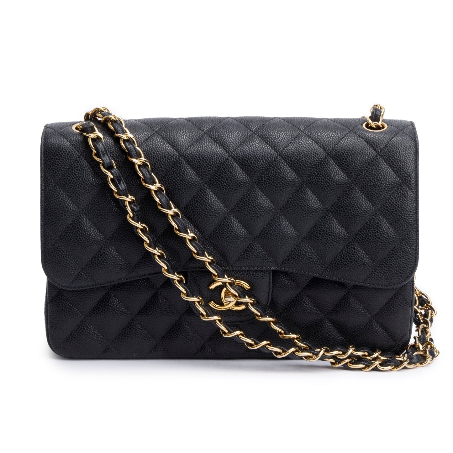 Chanel Quilted Caviar Classic Jumbo Double Leather Black Travel Bag 7