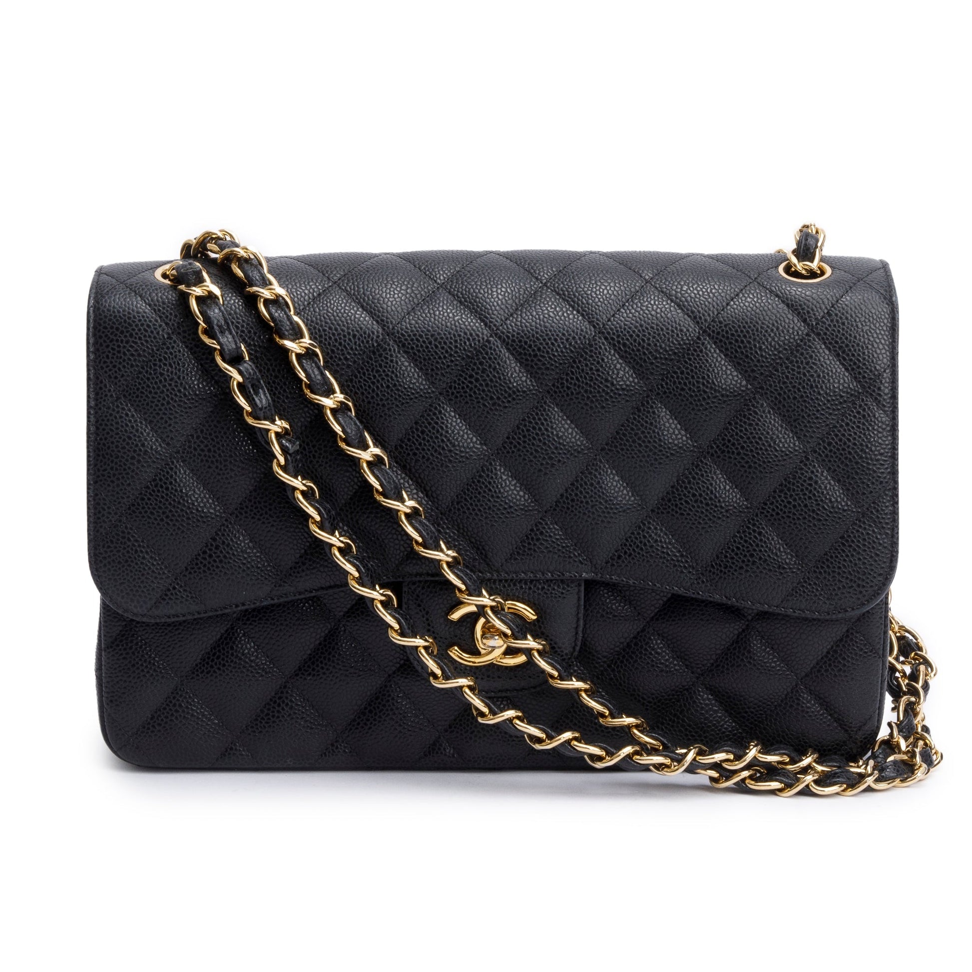 Chanel Quilted Caviar Classic Jumbo Double Leather Black Travel Bag 7