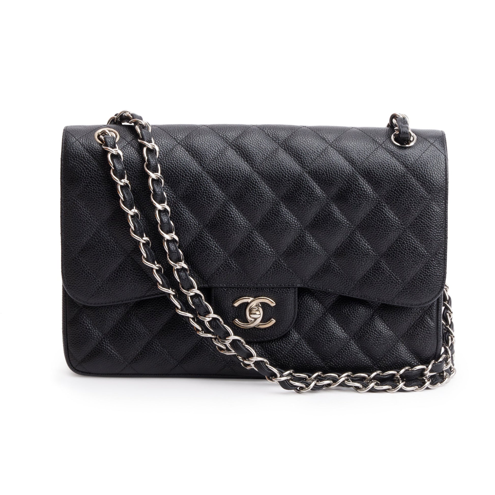 Chanel Quilted Caviar Classic Jumbo Double Leather Black Travel Bag 5