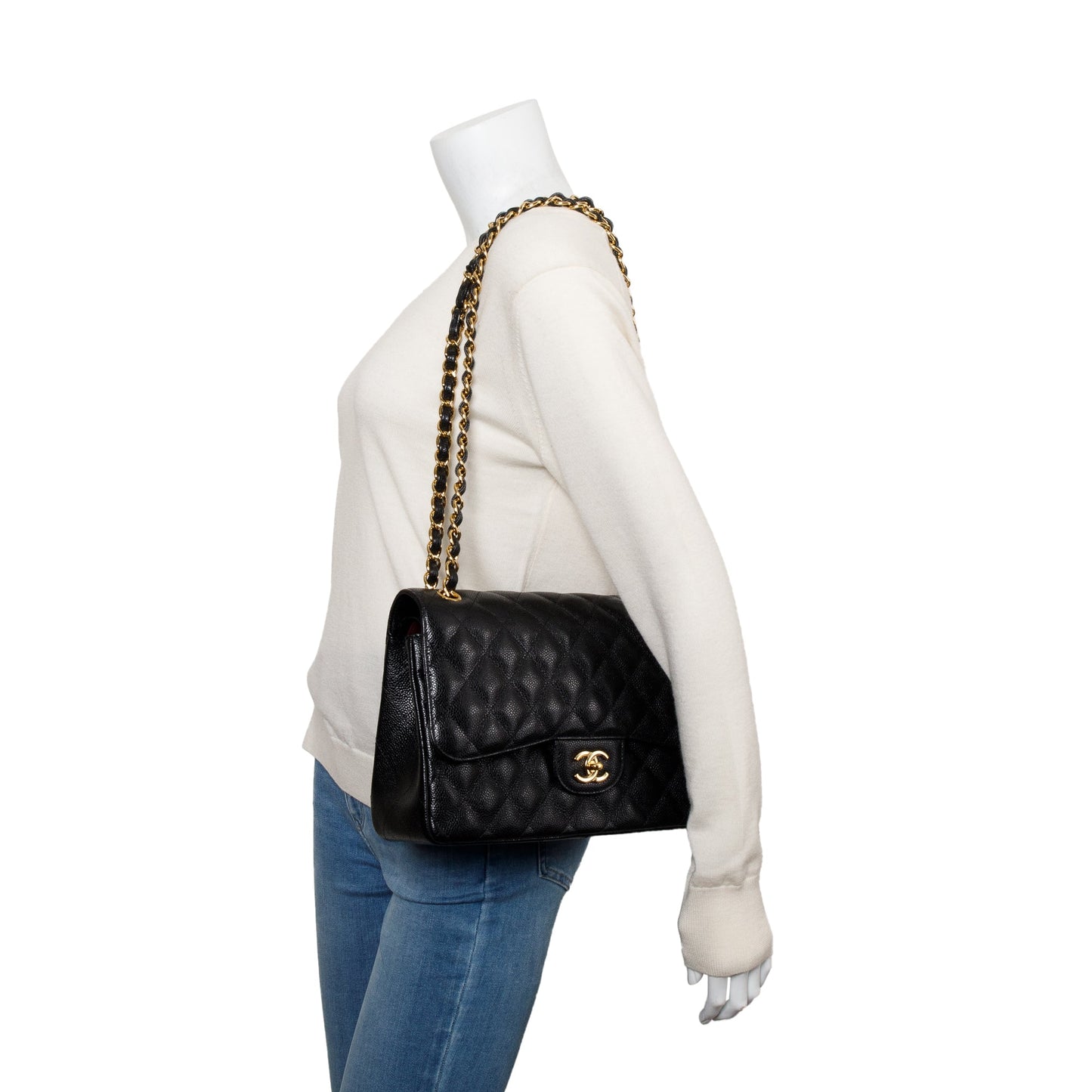 Chanel Quilted Caviar Classic Jumbo Double Leather Black Travel Bag 3