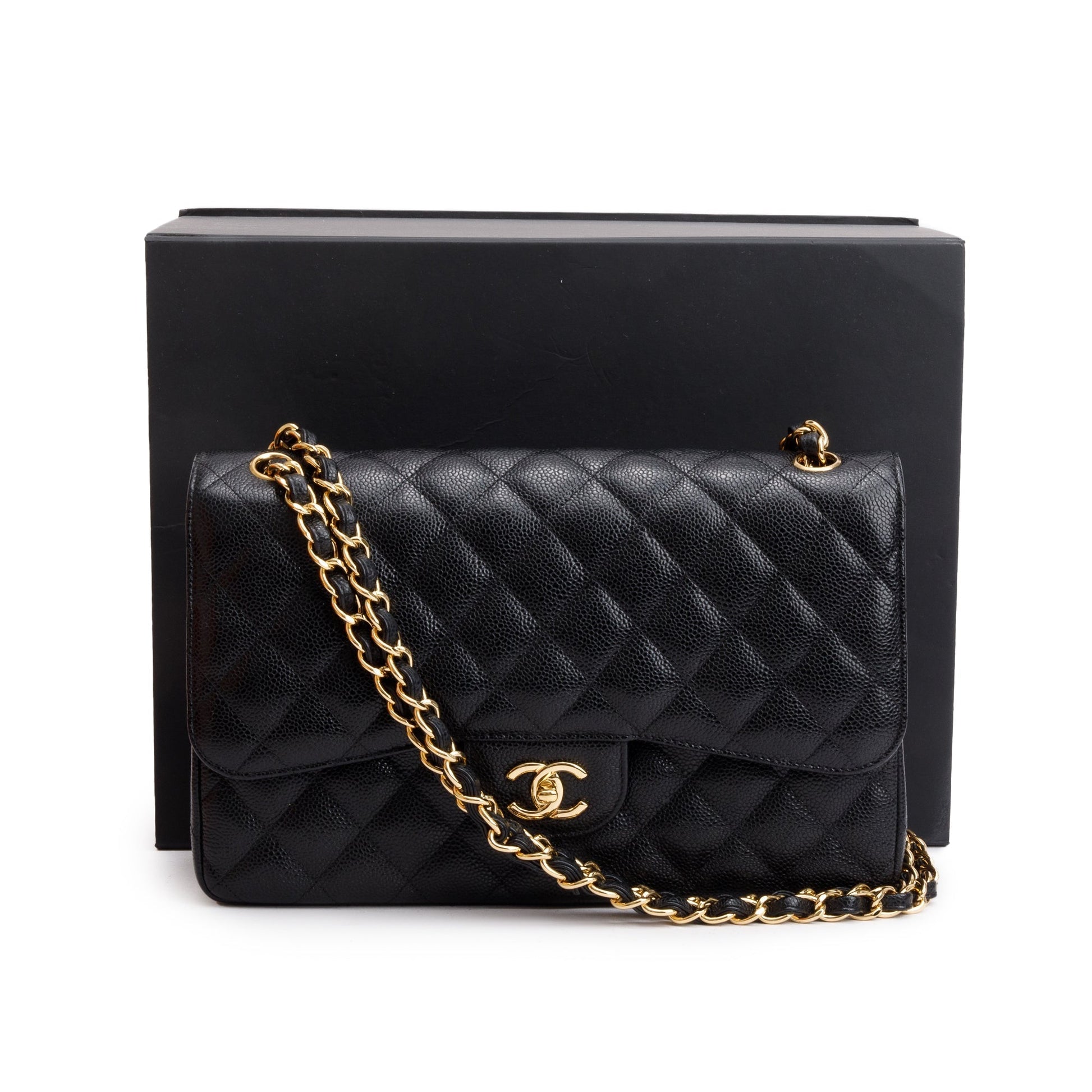 Chanel Quilted Caviar Classic Jumbo Double Leather Black Travel Bag 3