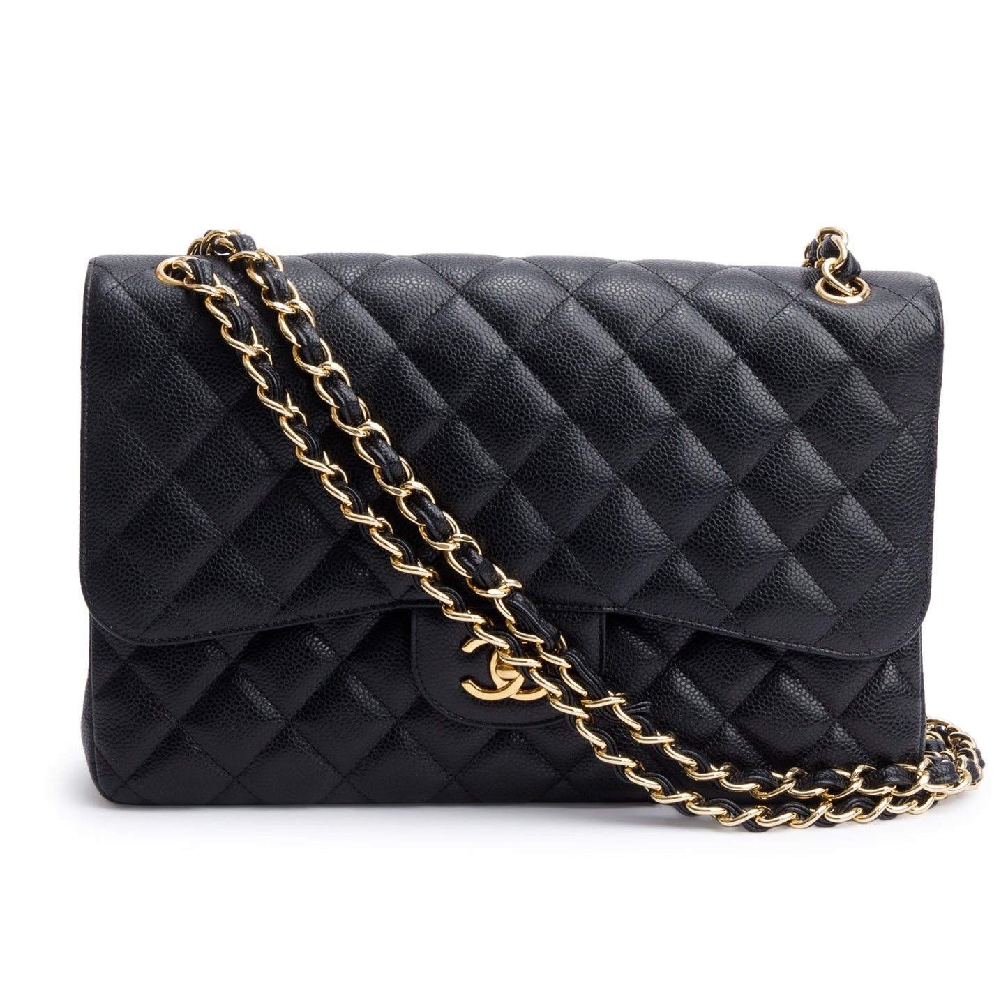 Chanel Quilted Caviar Classic Jumbo Double Leather Black Travel Bag W Box