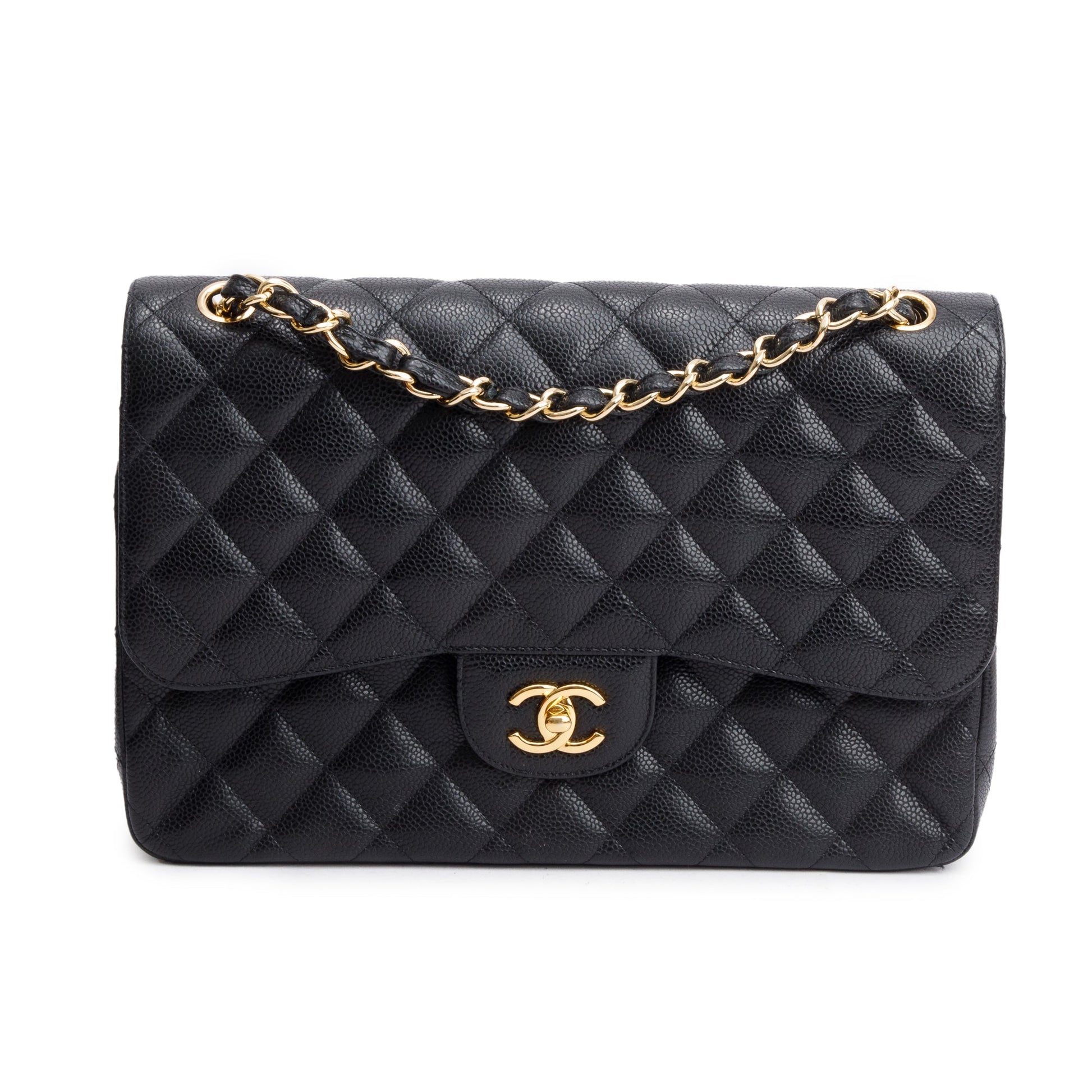 Chanel Quilted Caviar Classic Jumbo Double Leather Black Travel Bag W Receipt
