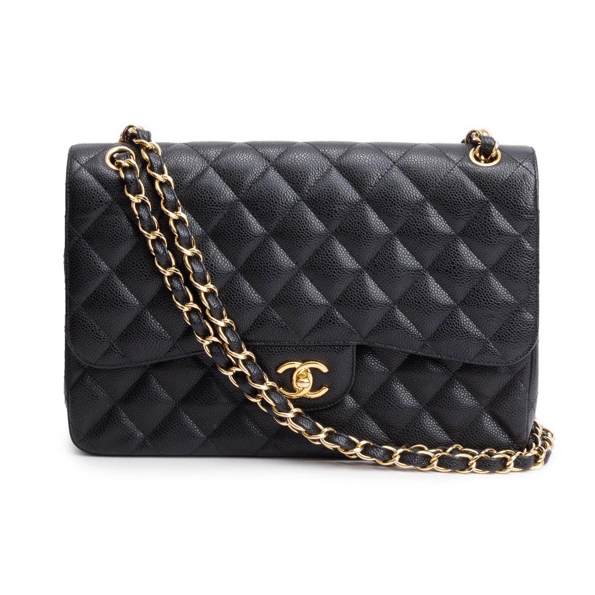 Chanel Quilted Caviar Classic Jumbo Double Leather Black Travel Bag W Receipt