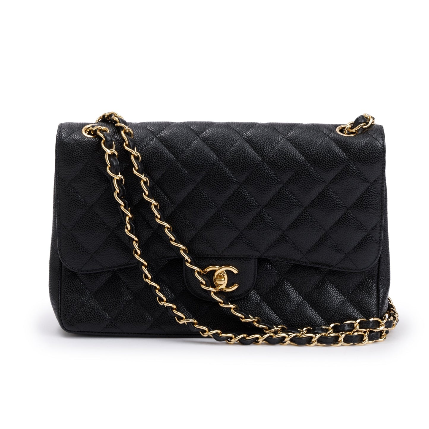 Chanel Quilted Caviar Classic Jumbo Double Leather Black Travel Bag