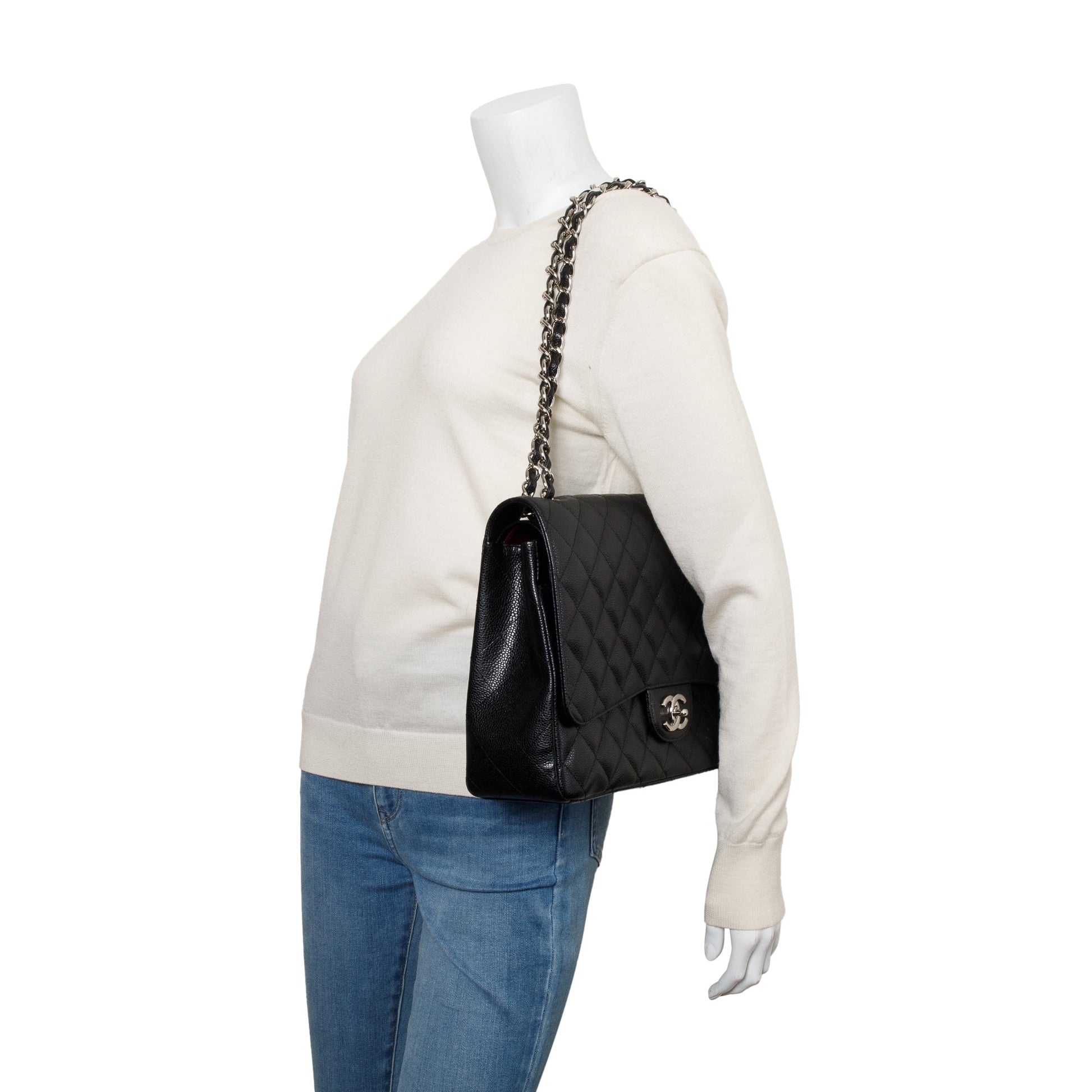 Chanel Quilted Caviar Classic Maxi Double Leather Black Travel Bag 3