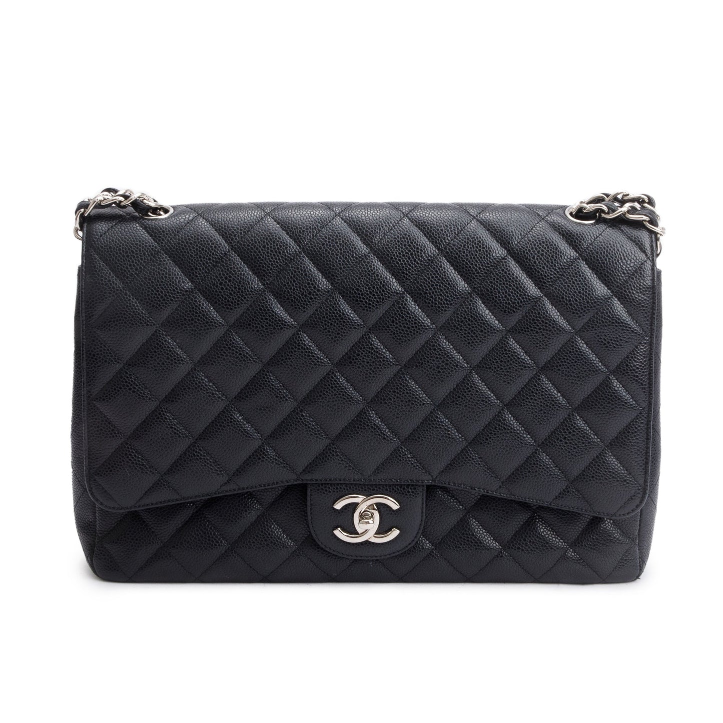 Chanel Quilted Caviar Classic Maxi Double Leather Black Travel Bag Flap Bag