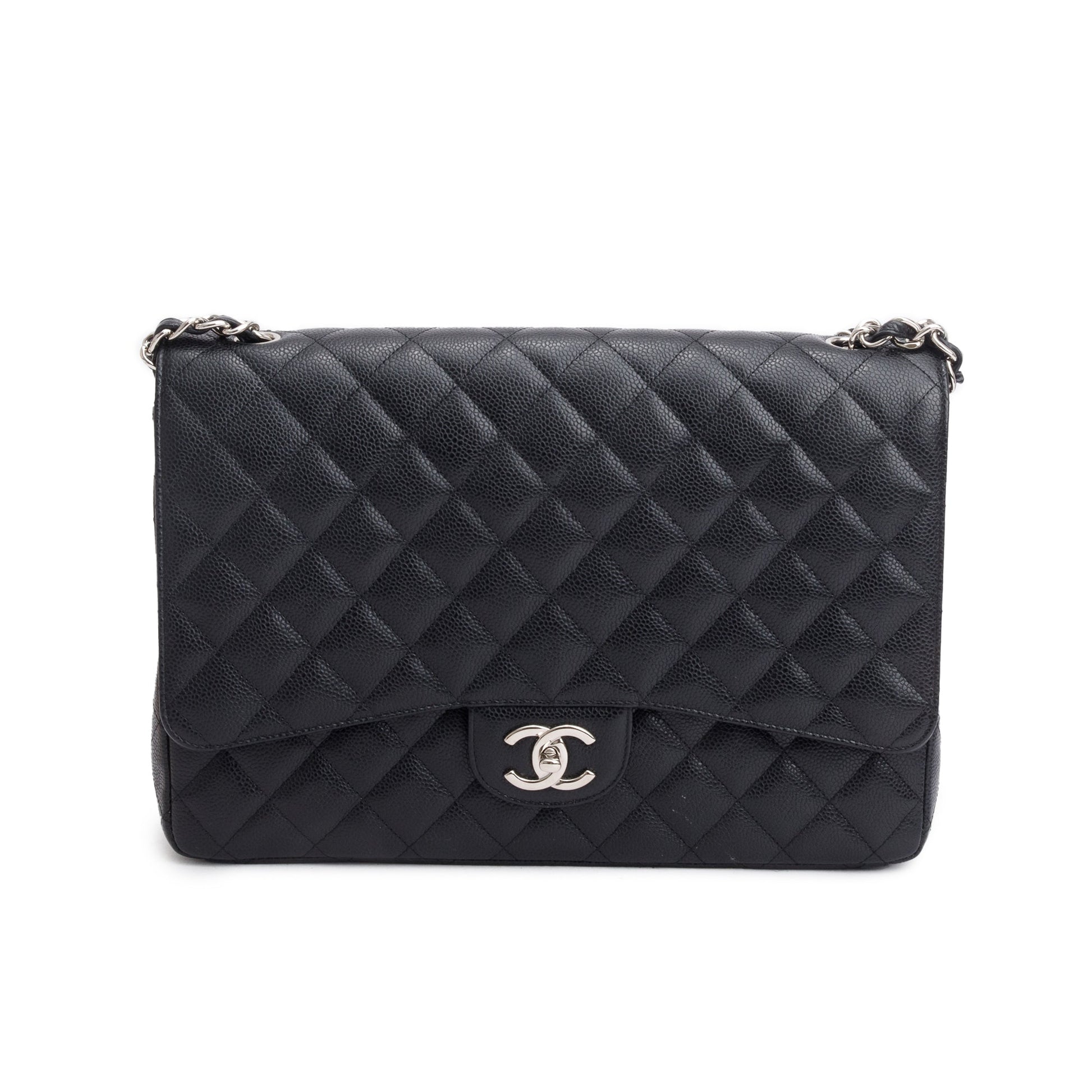 Chanel Quilted Caviar Classic Maxi Double Leather Black Travel Bag 3