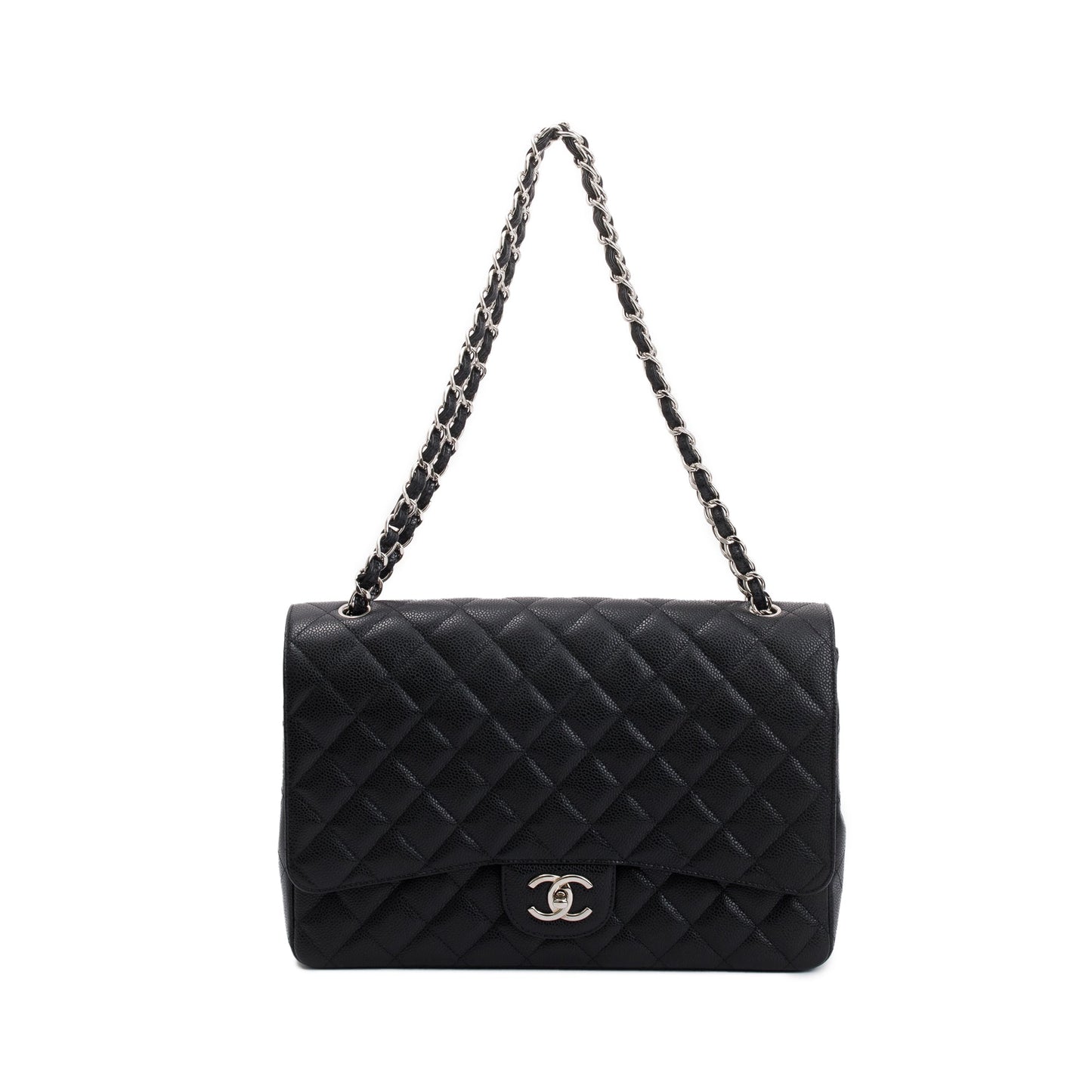 Chanel Quilted Caviar Classic Maxi Double Leather Black Travel Bag