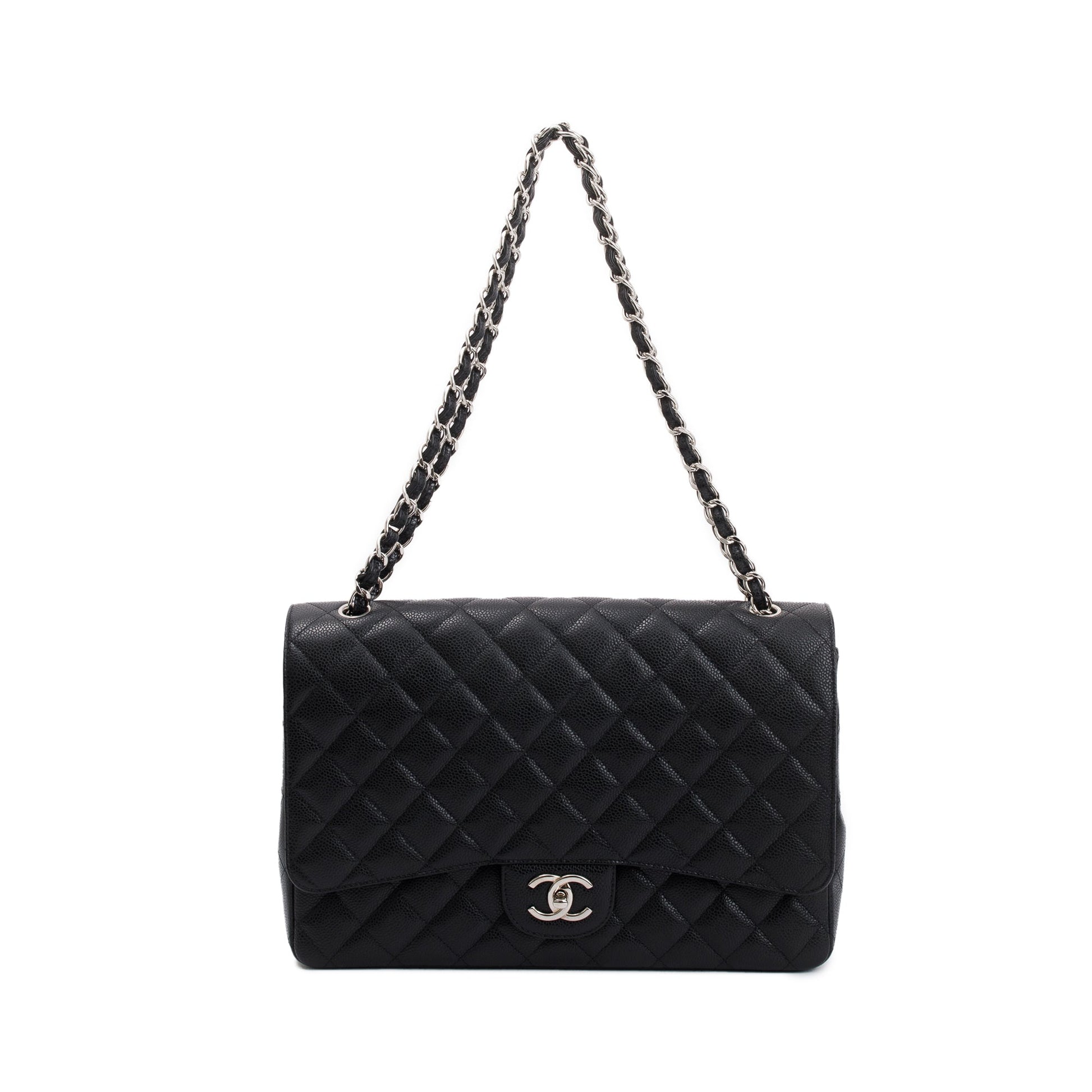 Chanel Quilted Caviar Classic Maxi Double Leather Black Travel Bag