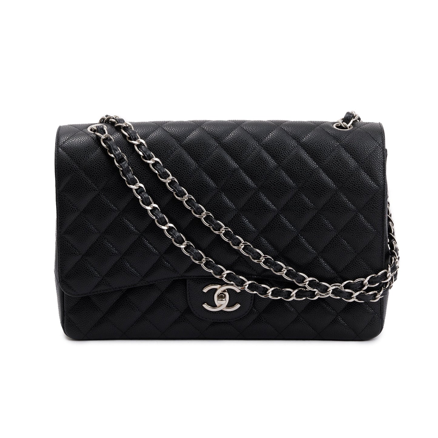 Chanel Quilted Caviar Classic Maxi Double Leather Black Travel Bag