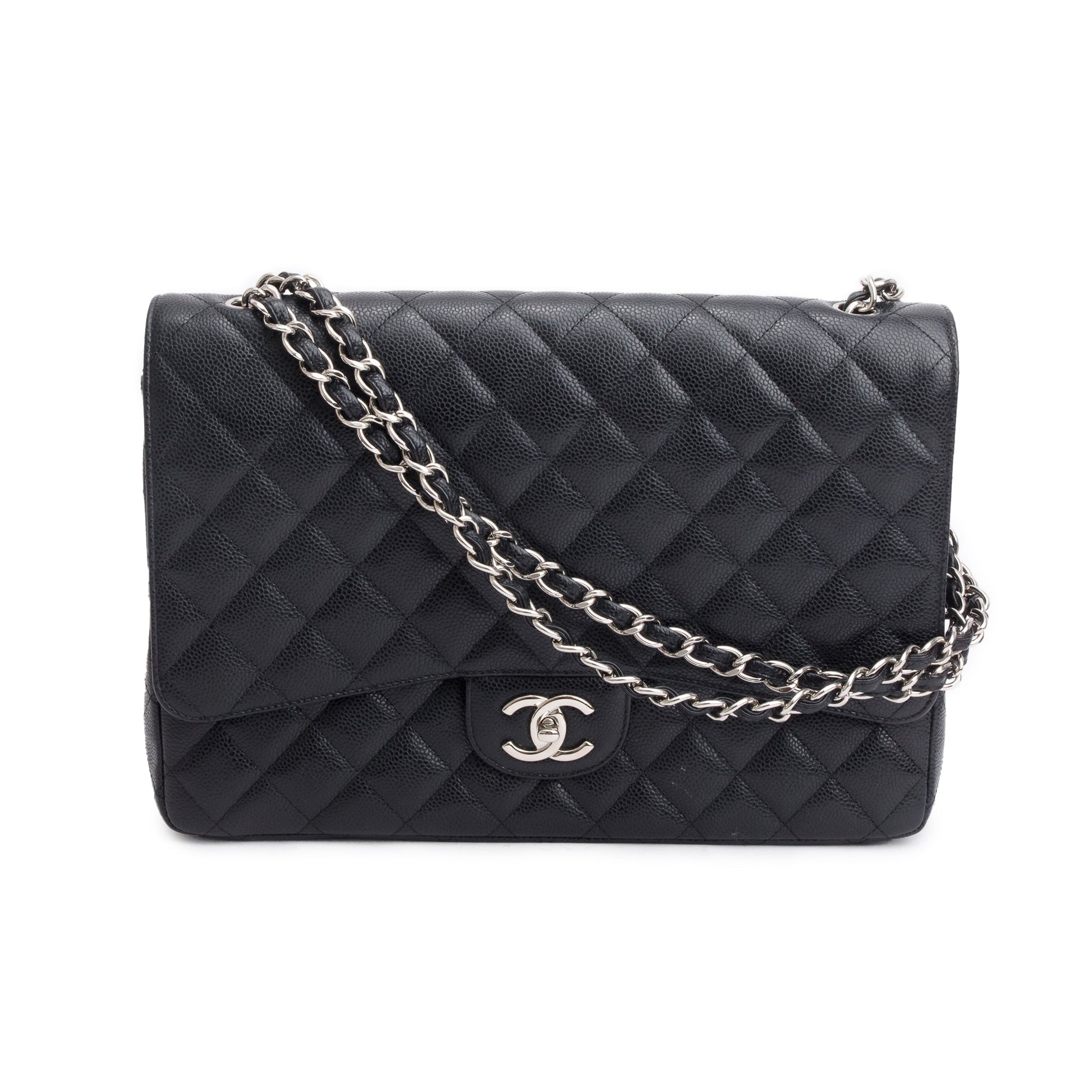 Chanel Quilted Caviar Classic Maxi Double Leather Black Travel Bag 3