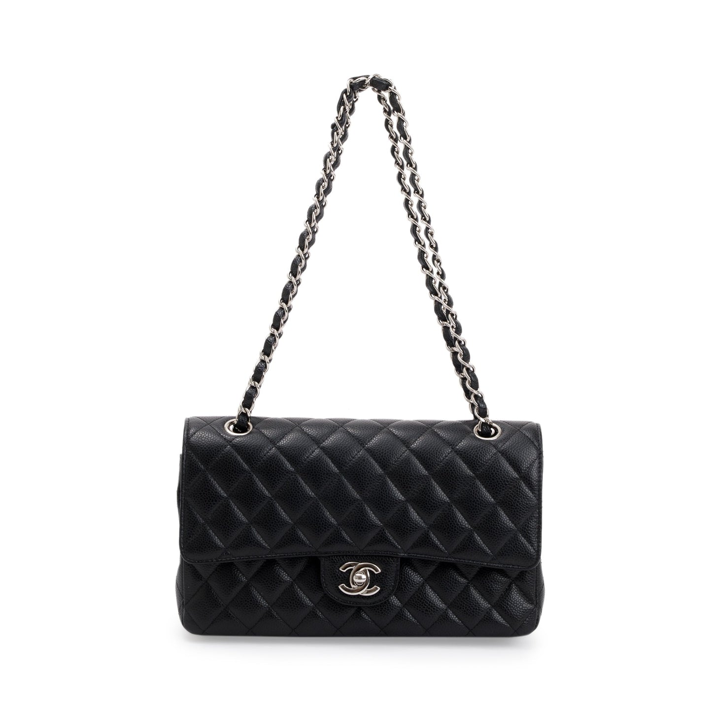 Chanel Quilted Caviar Classic Double Flap Leather Black Travel Bag