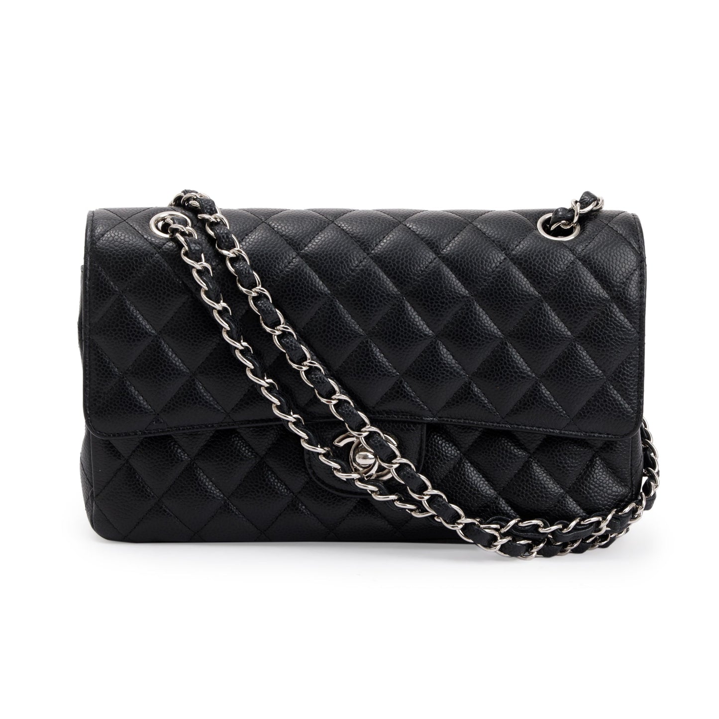Chanel Quilted Caviar Classic Double Flap Leather Black Travel Bag