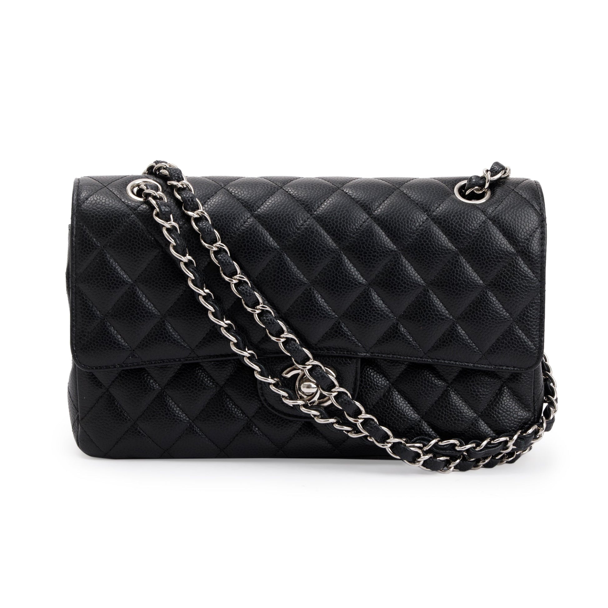 Chanel Quilted Caviar Classic Double Flap Leather Black Travel Bag
