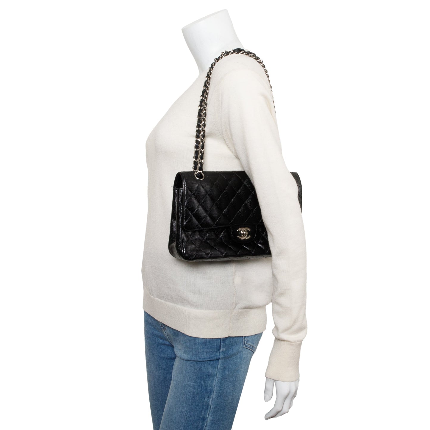 Chanel Quilted Caviar Classic Double Flap Leather Black Travel Bag W Box