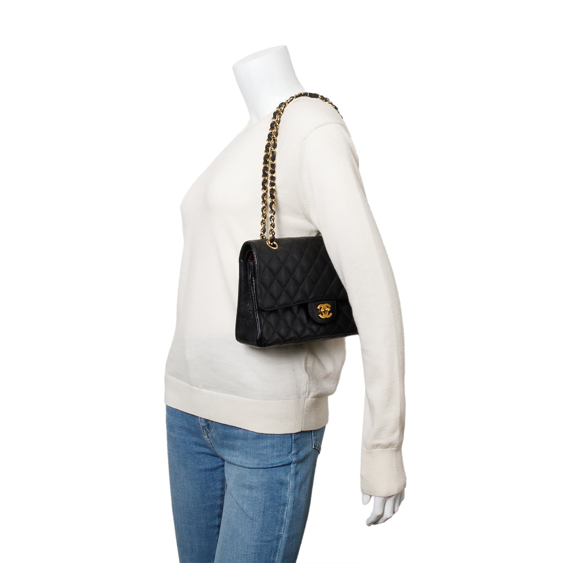 Chanel Quilted Caviar Classic Double Flap Leather Black Travel Bag 6